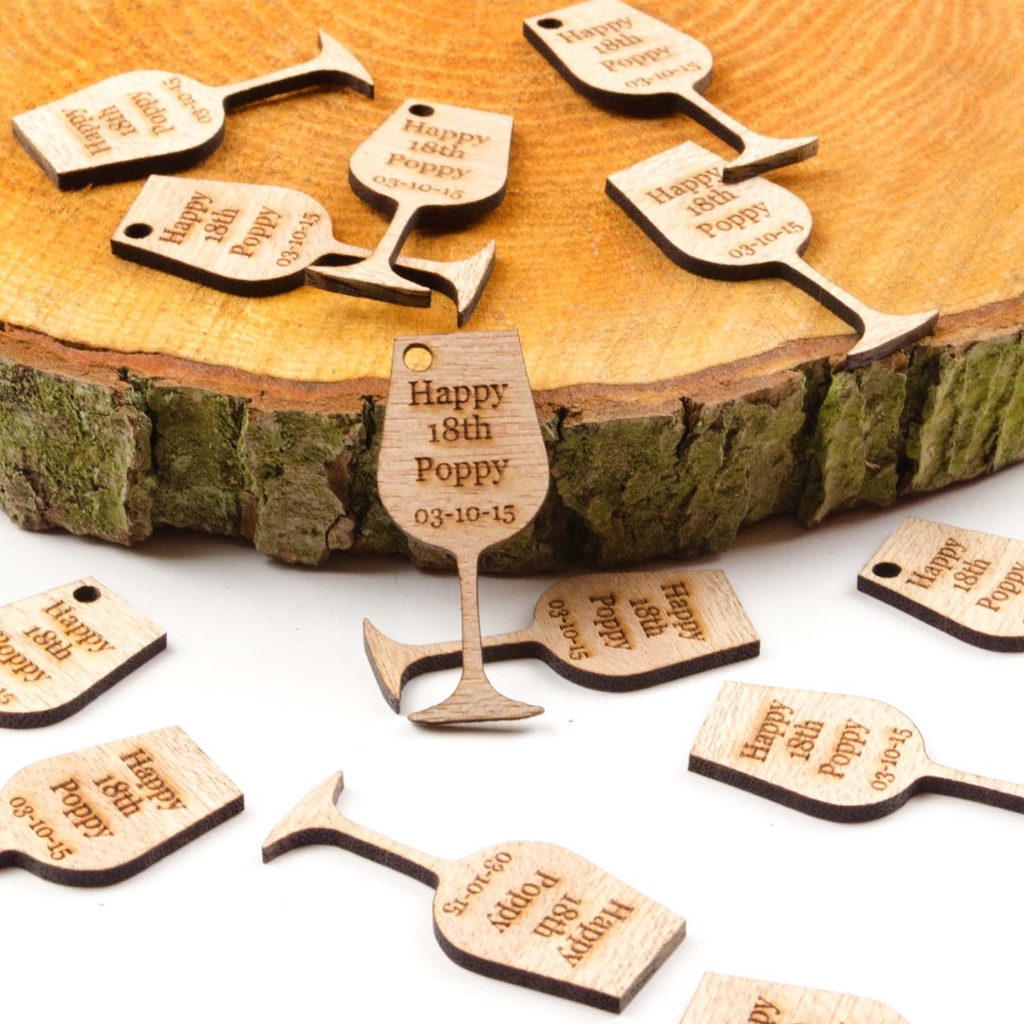 Personalised Wooden Drink Tokens - Wine Glass.