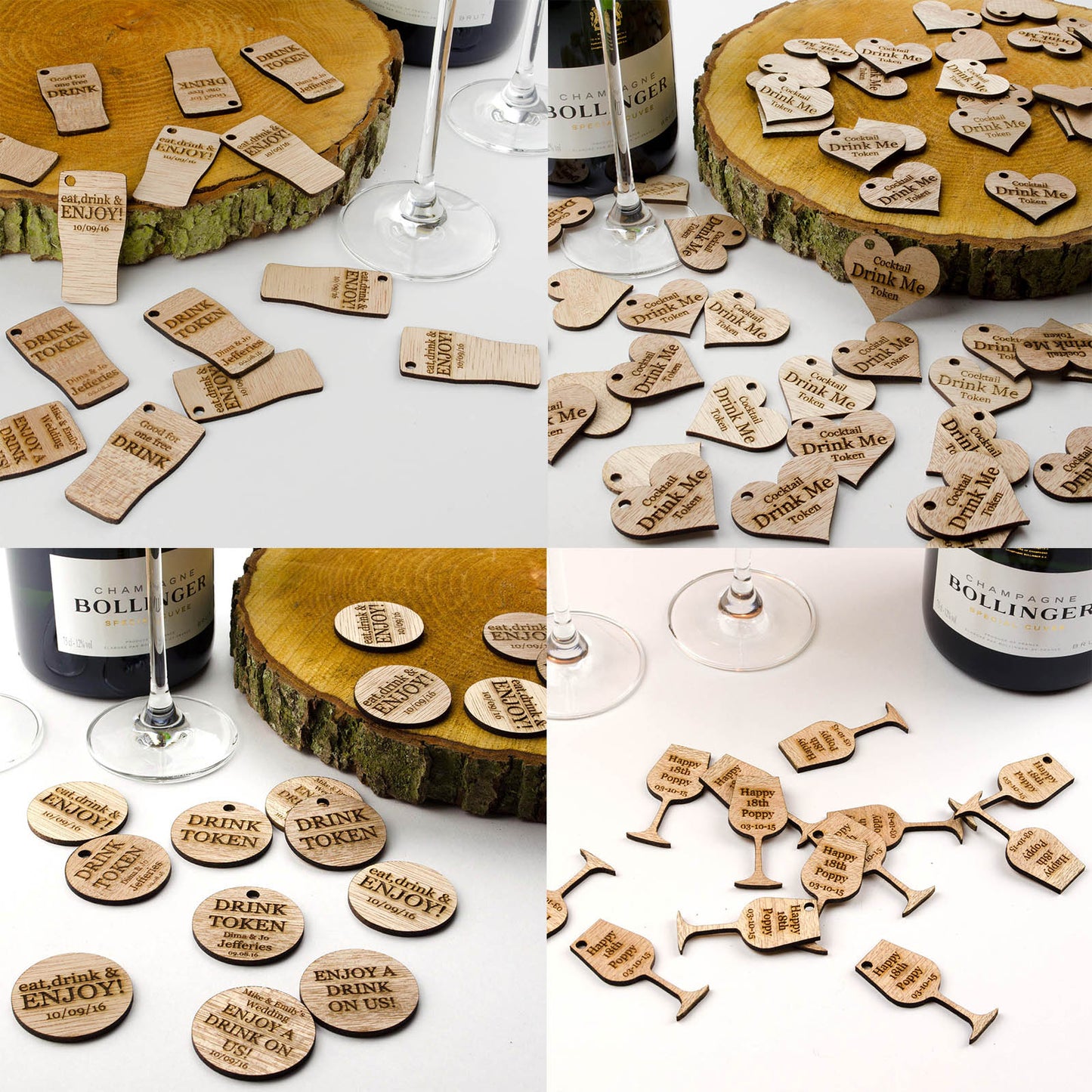 Personalised Wooden Drink Tokens - Pint Glass.