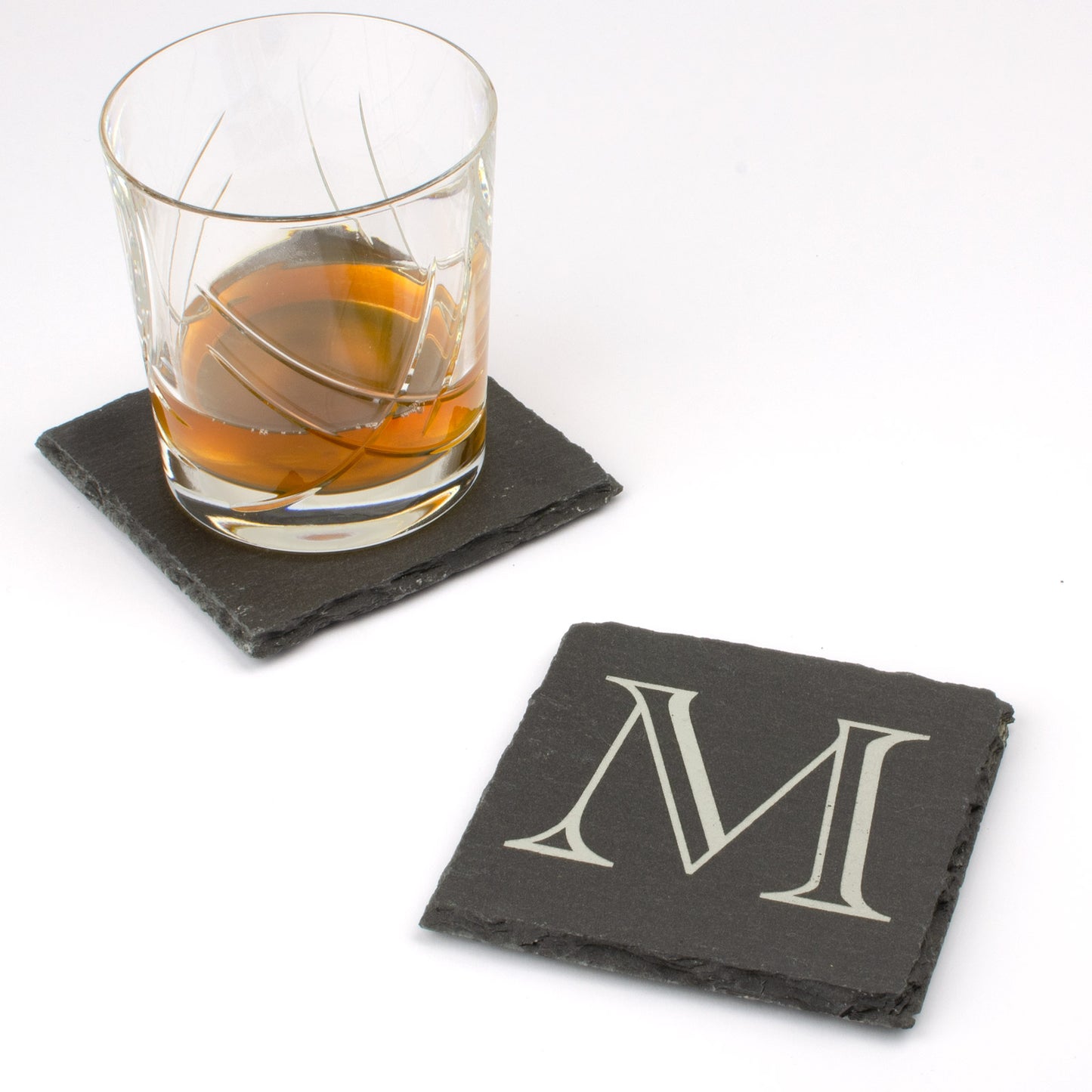 Engraved Initial Personalised Slate Drink Coaster.