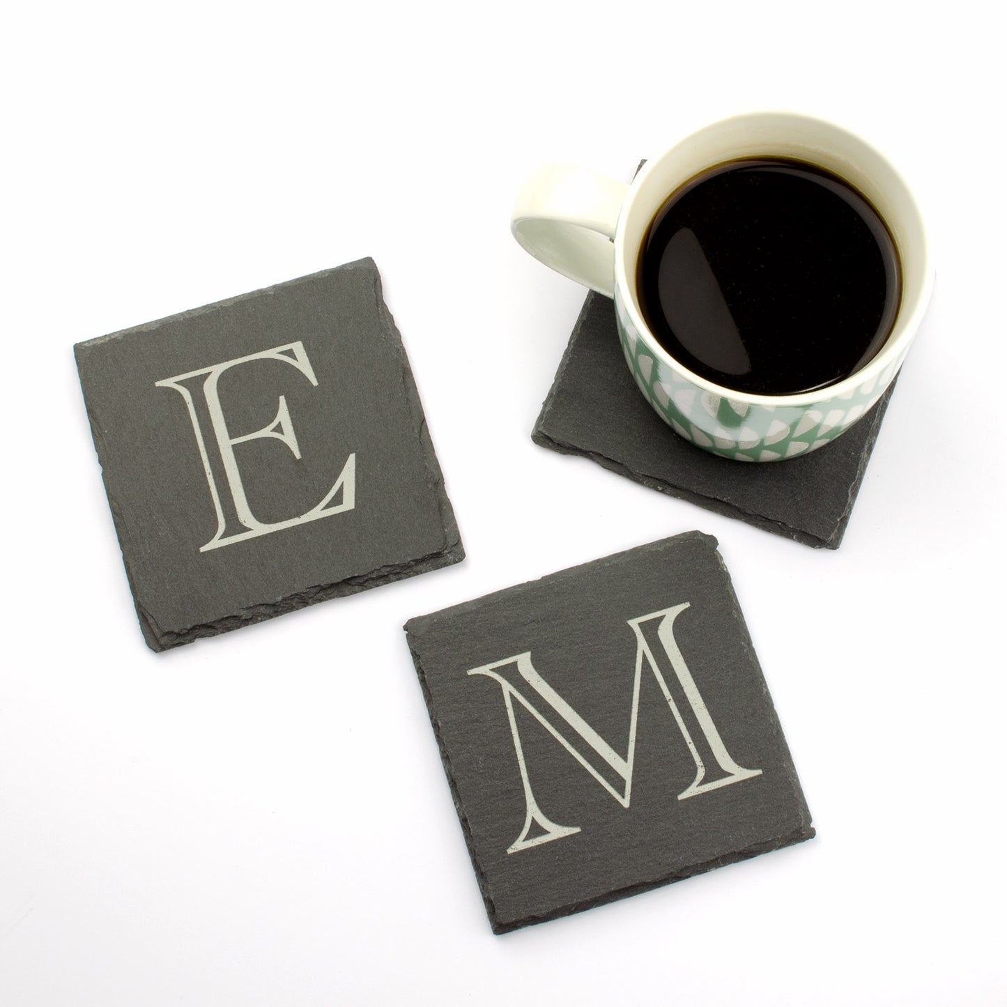 Engraved Initial Personalised Slate Drink Coaster.