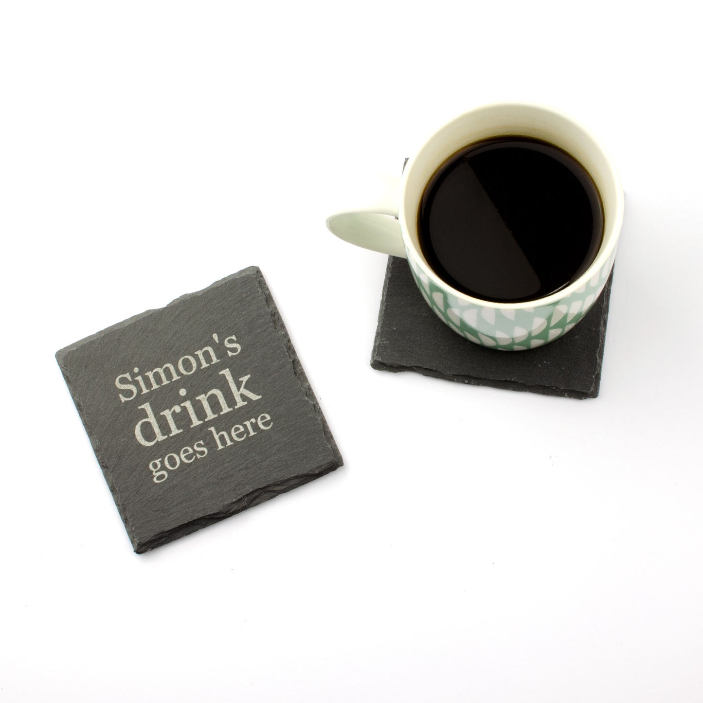 Personalised "Drink Goes Here" Slate Coaster.