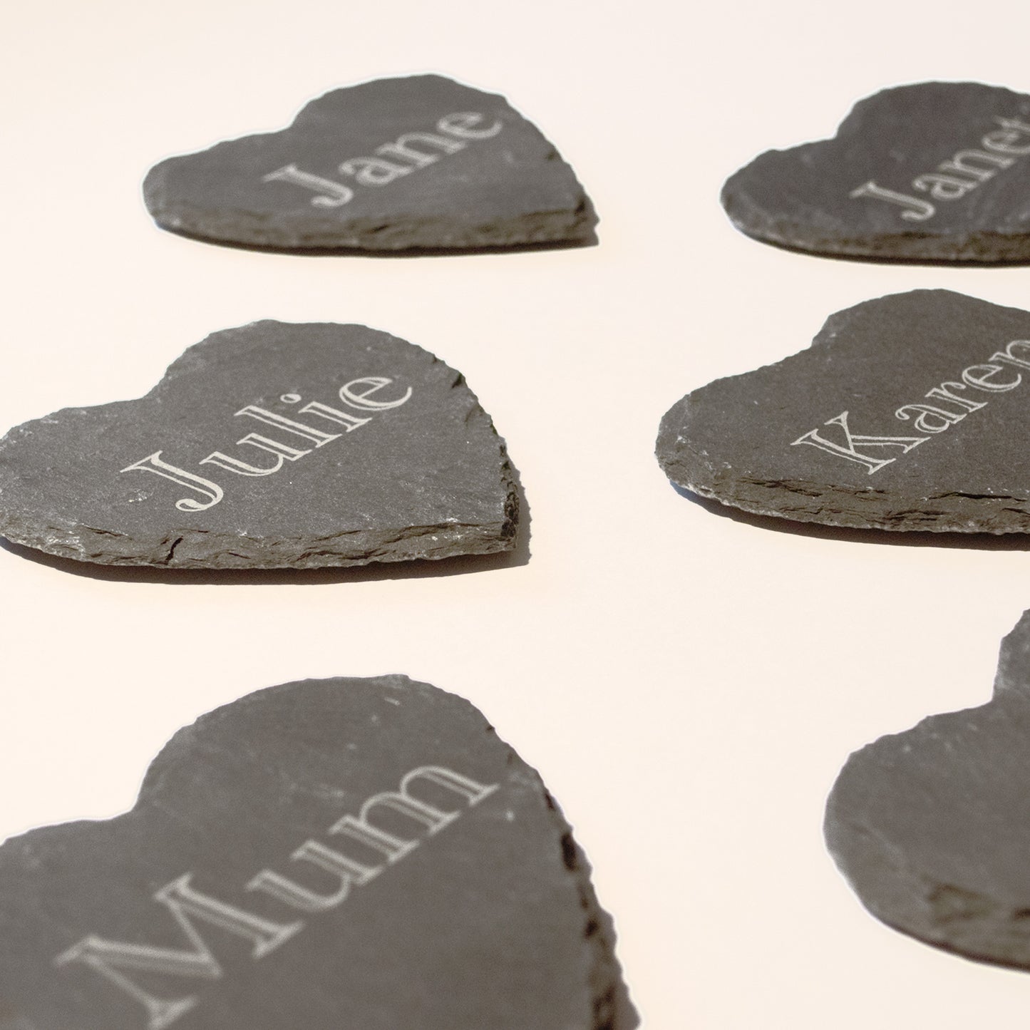 Personalised Heart Slate Coasters - Engraved With Any Message.