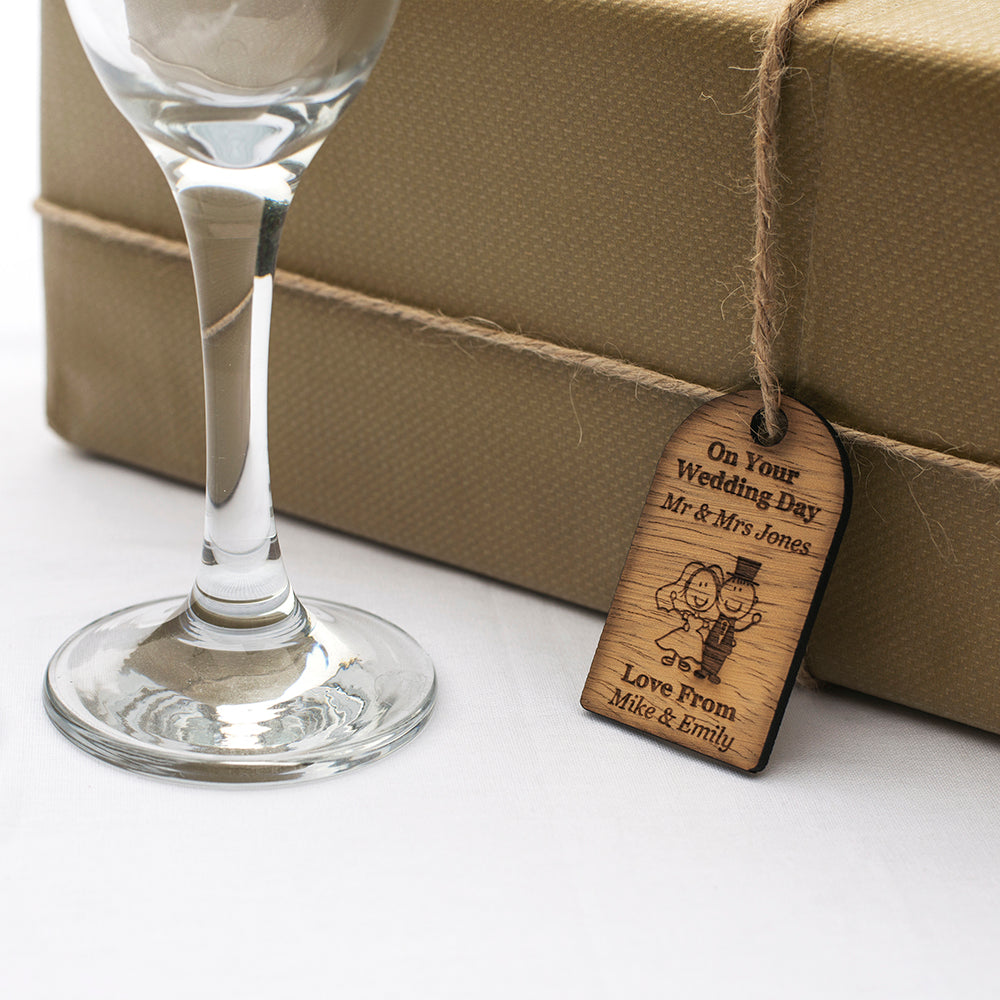 Rustic Wooden Wedding Gift Tags Individually Engraved With Personalised Message.