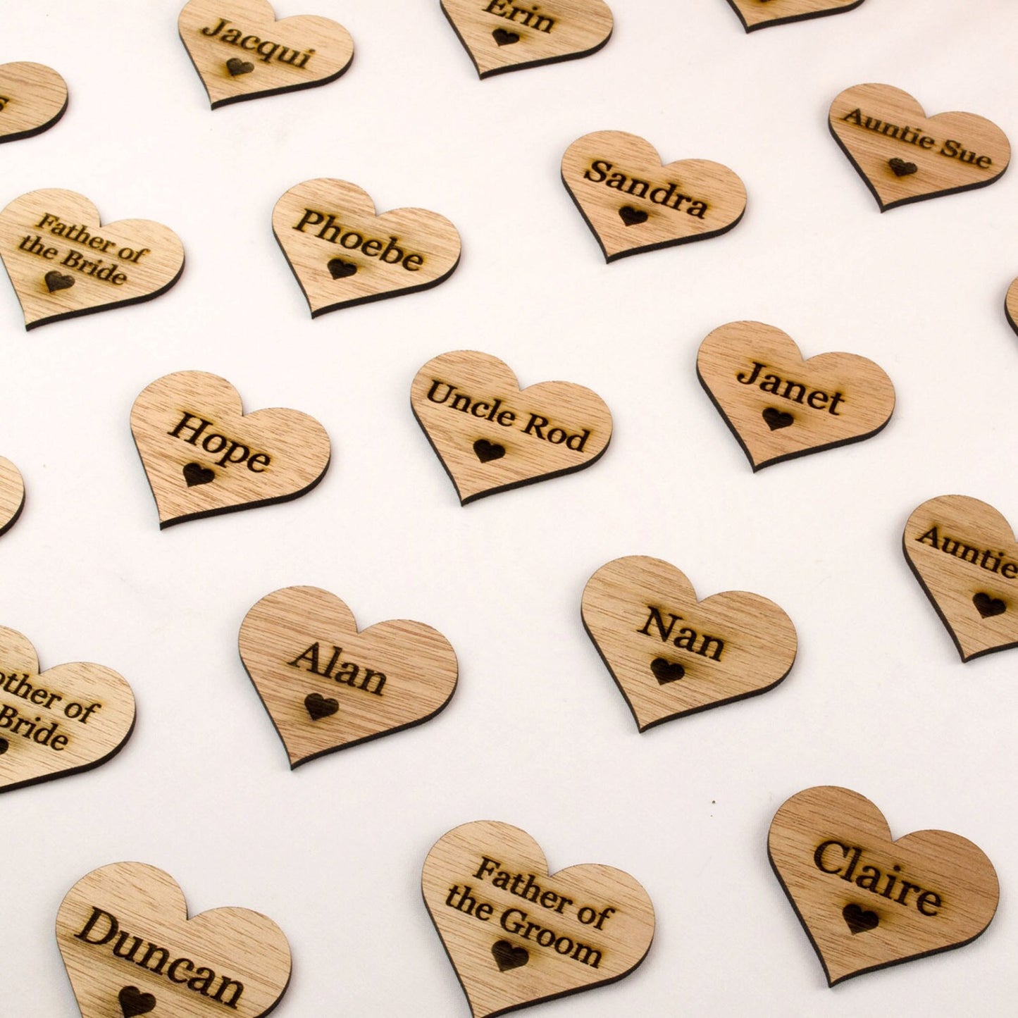 Rustic 6cm Wooden Hearts, Wedding Place Names.
