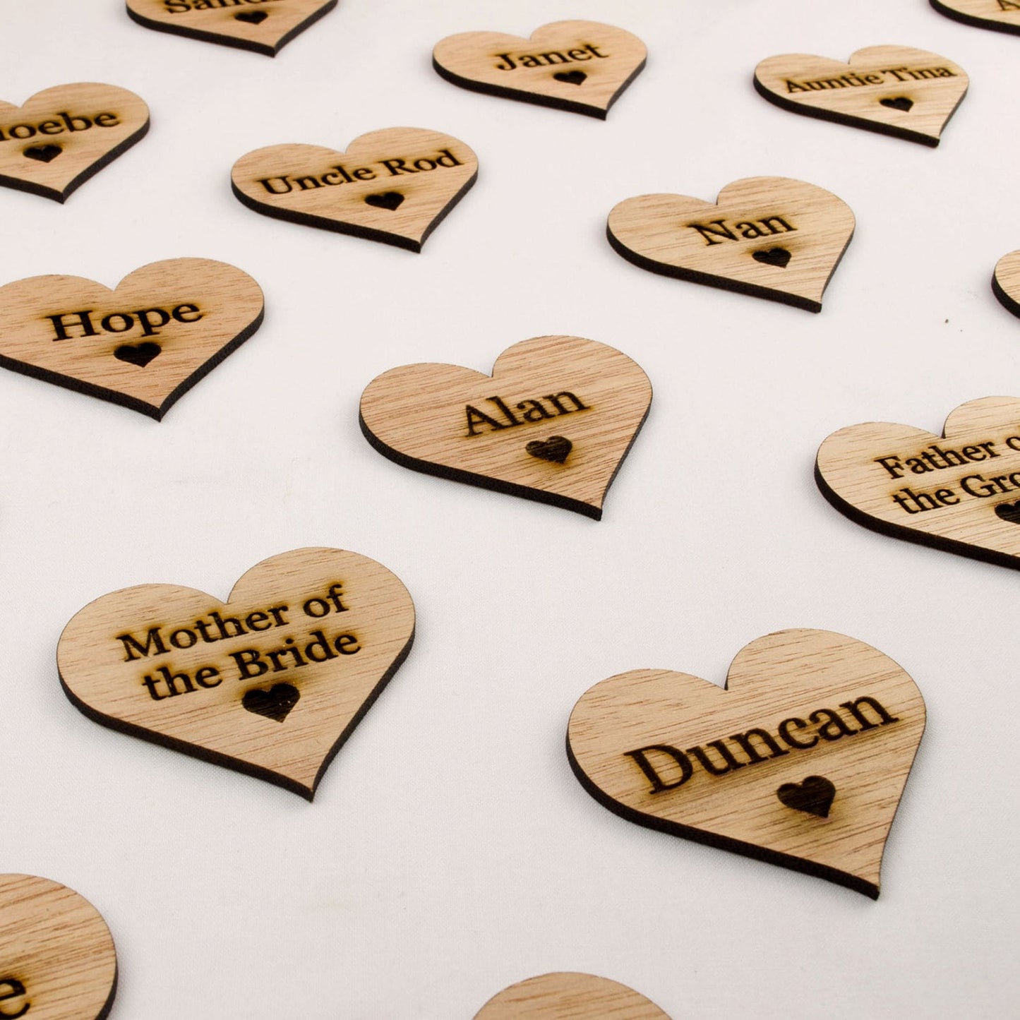 Rustic 6cm Wooden Hearts, Wedding Place Names.