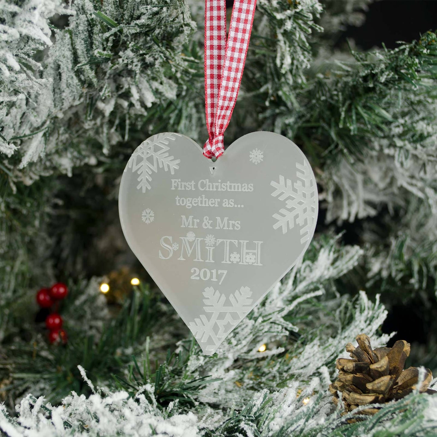 First Christmas Together, Personalised Heart Christmas Decoration, Frosted.