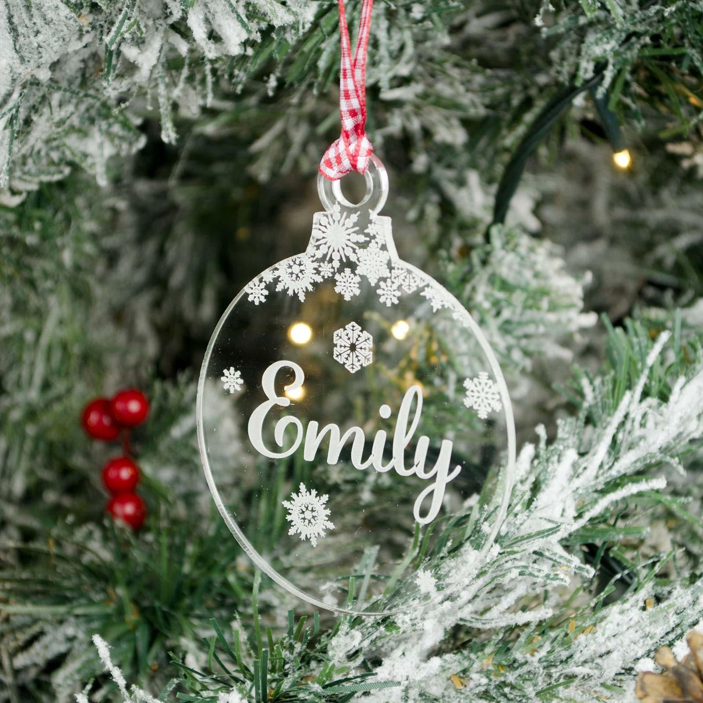 Personalised Name Christmas Tree Decoration, Clear Acrylic.
