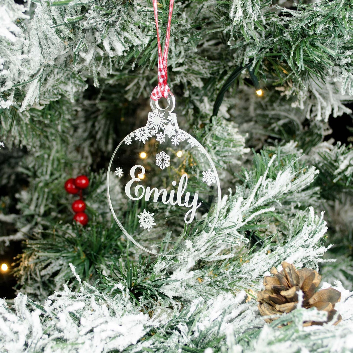 Personalised Name Christmas Tree Decoration, Clear Acrylic.