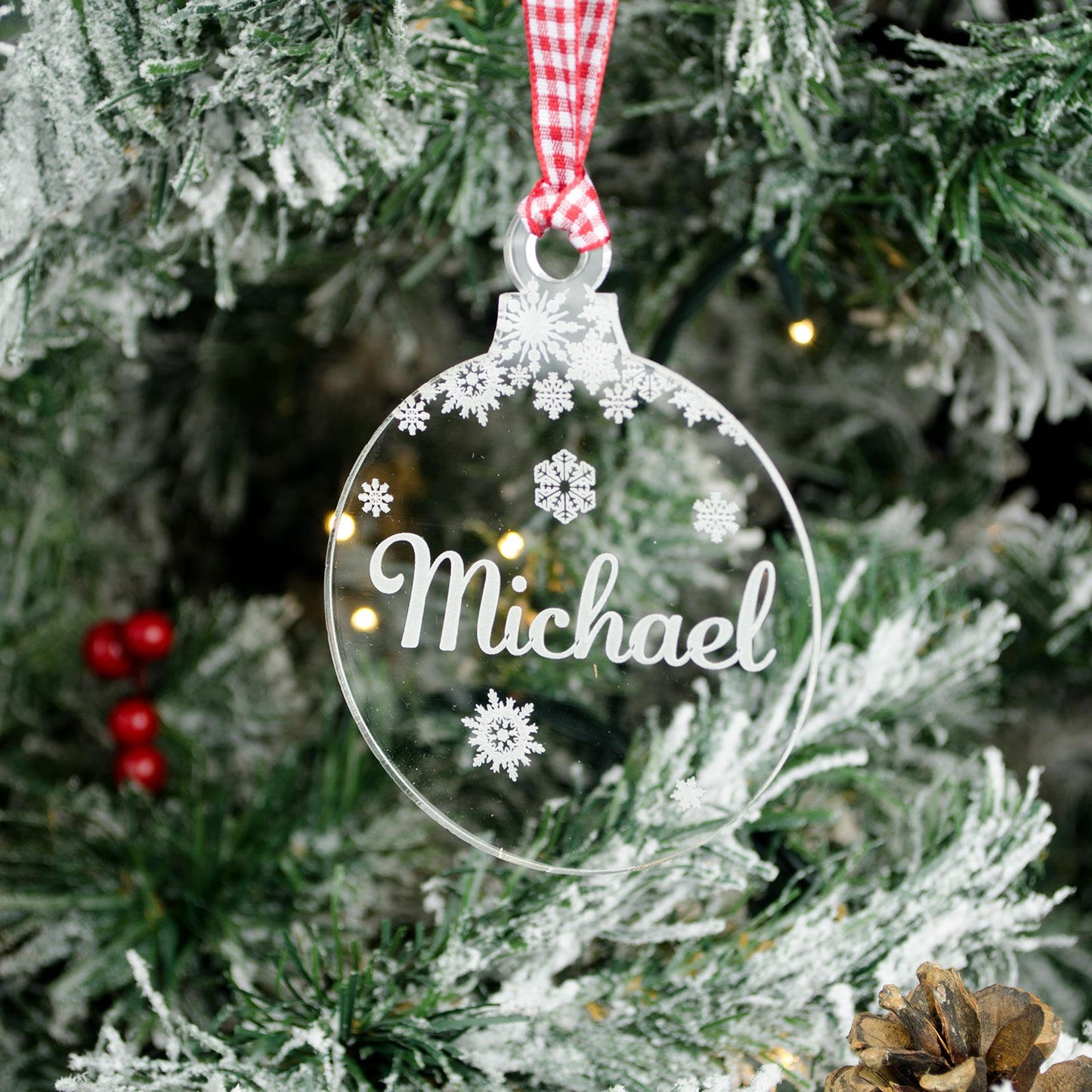 Personalised Name Christmas Tree Decoration, Clear Acrylic.