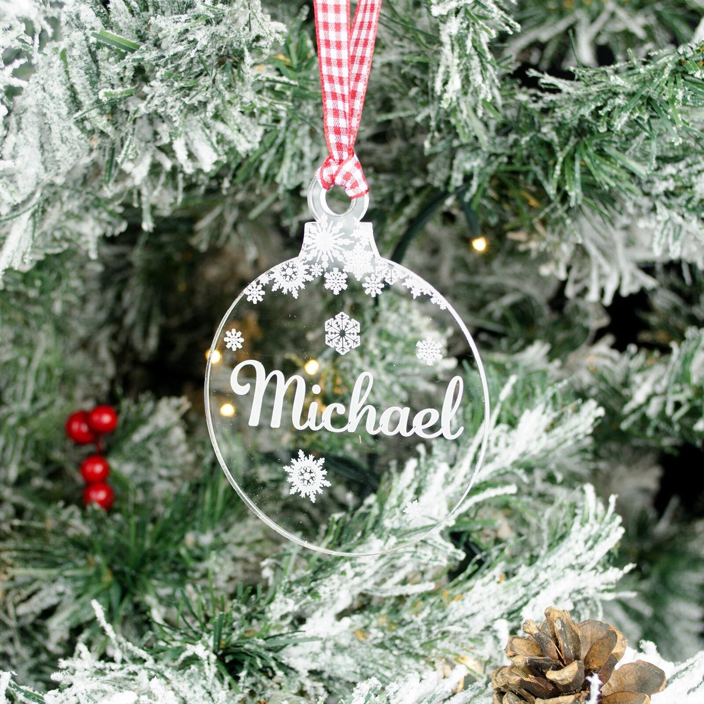 Personalised Name Christmas Tree Decoration, Clear Acrylic.