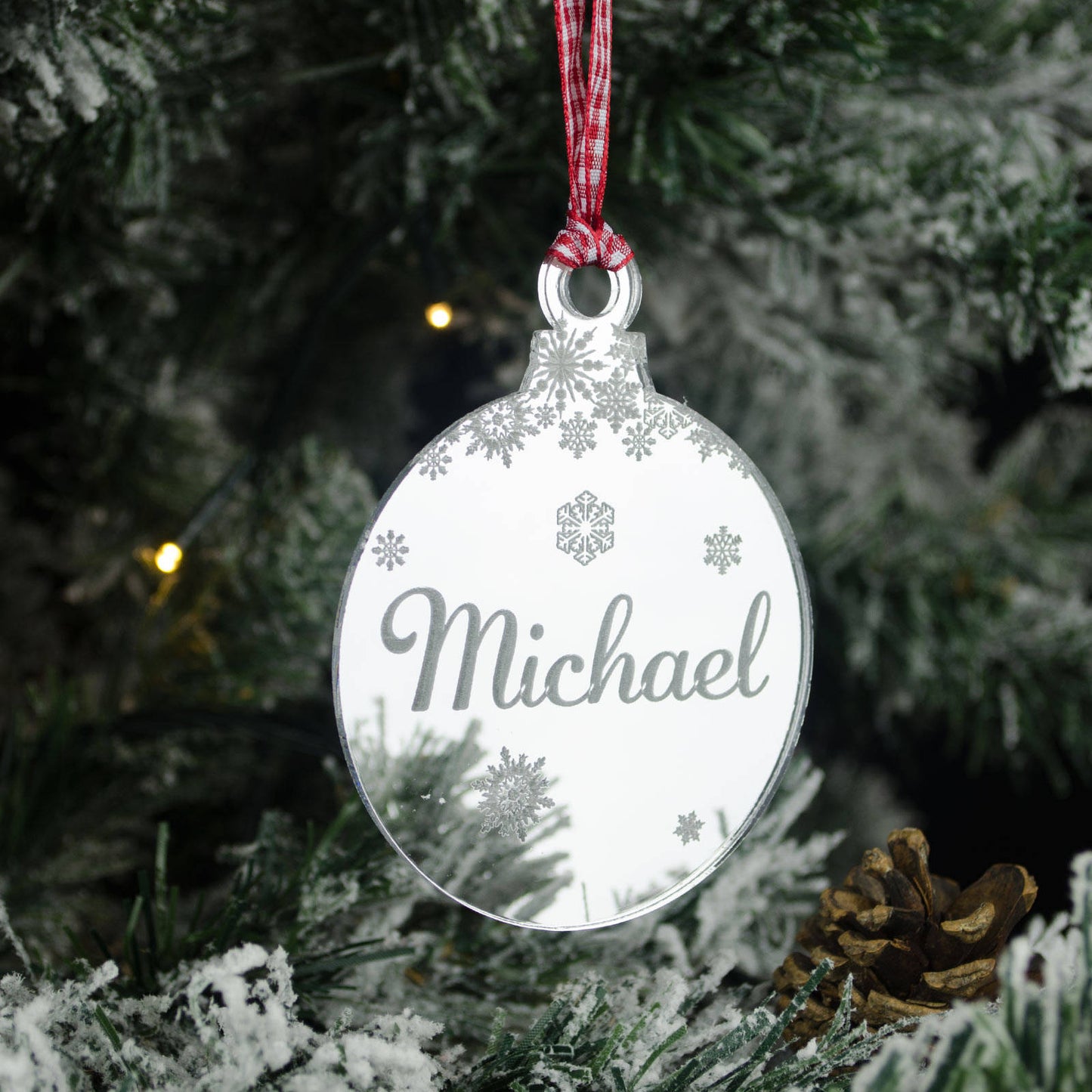 Personalised Name Christmas Tree Decoration, Mirrored Acrylic.