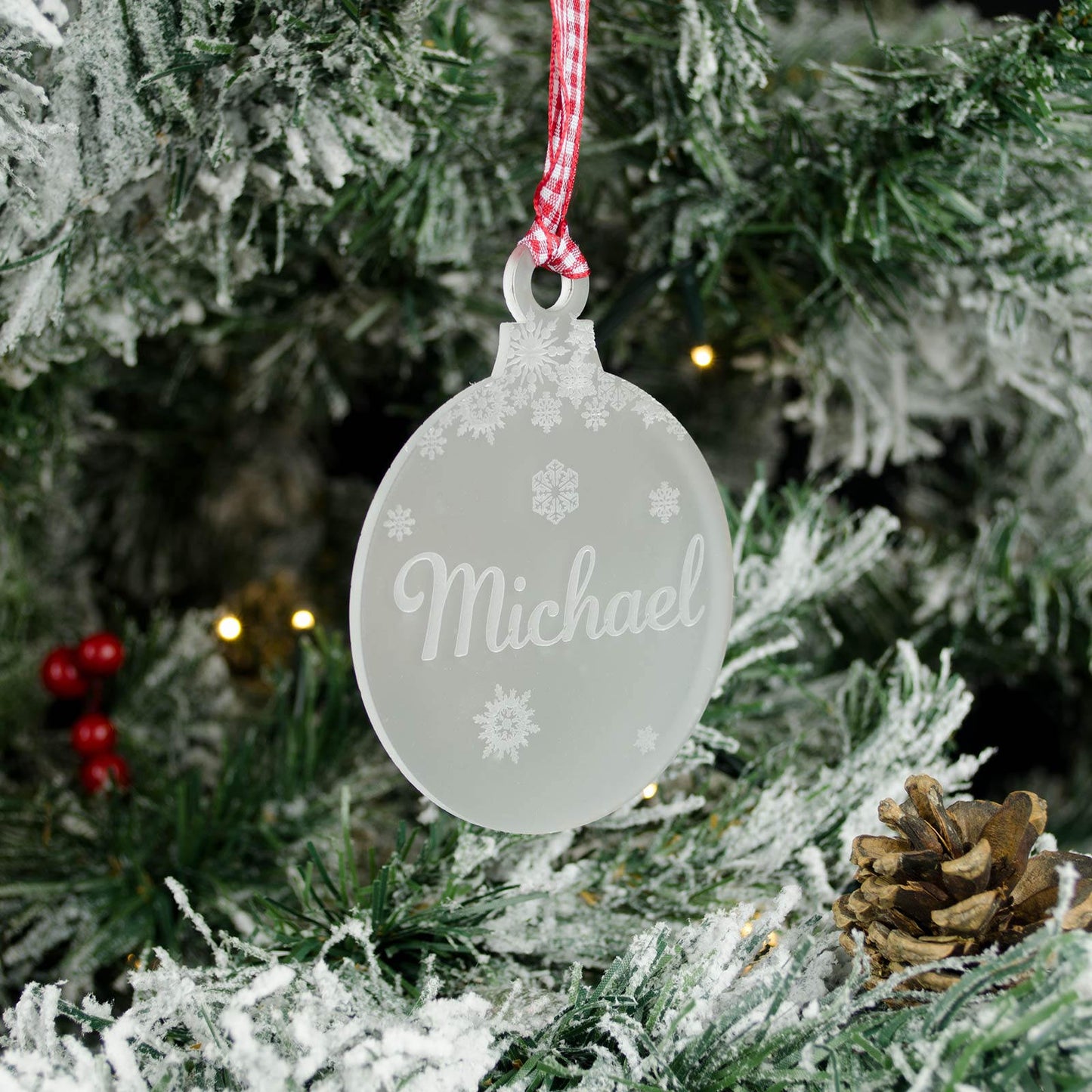 Personalised Name Christmas Tree Decoration, Frosted Acrylic.
