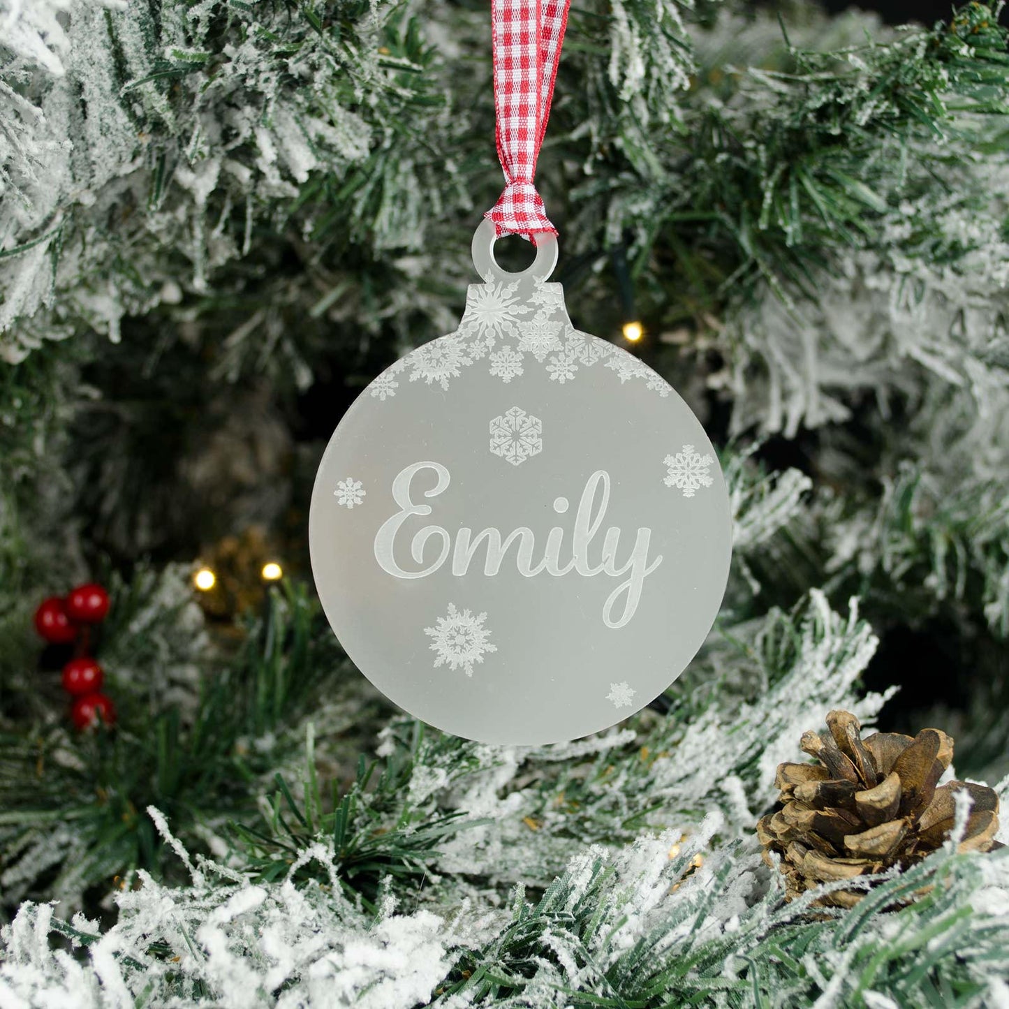 Personalised Name Christmas Tree Decoration, Frosted Acrylic.