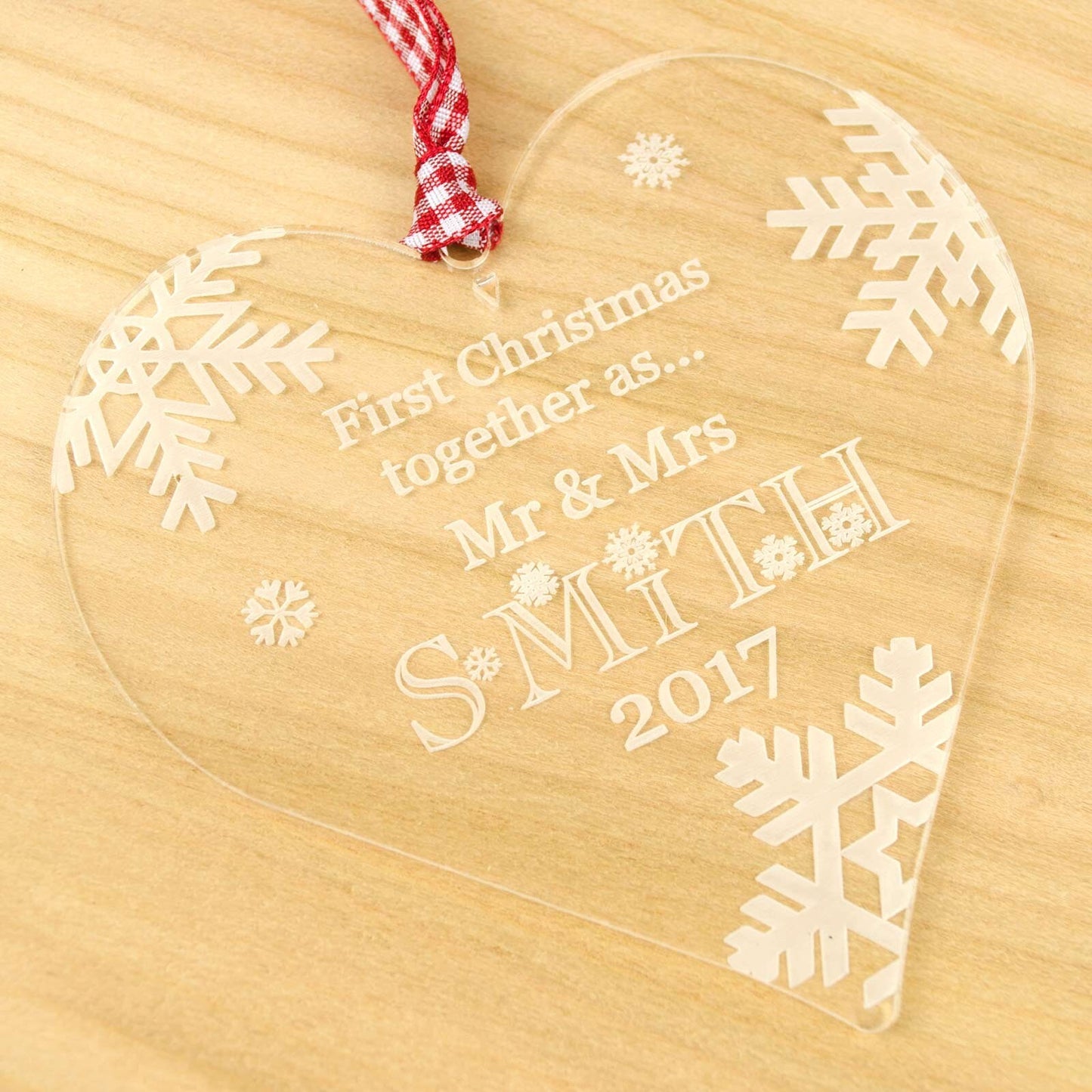 First Christmas Together, Personalised Heart Christmas Decoration, Clear.