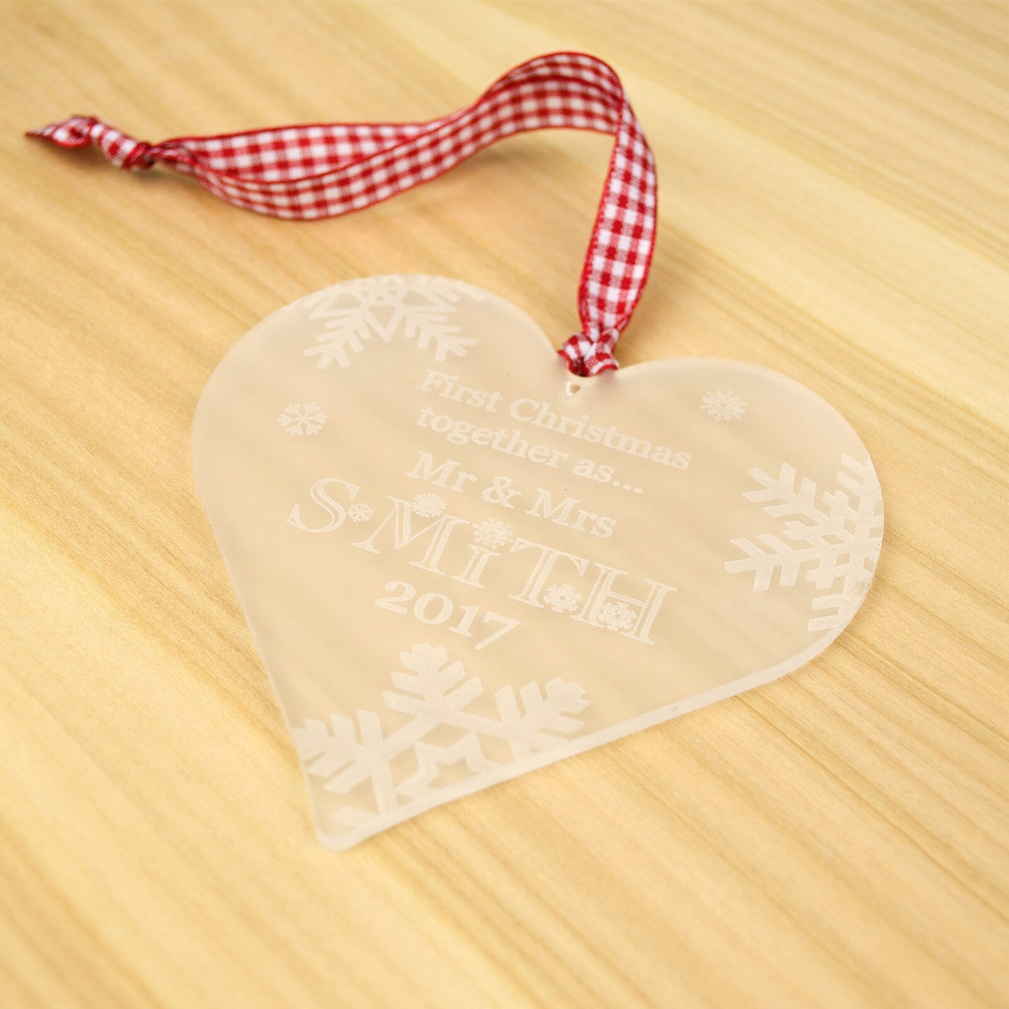 First Christmas Together, Personalised Heart Christmas Decoration, Frosted.