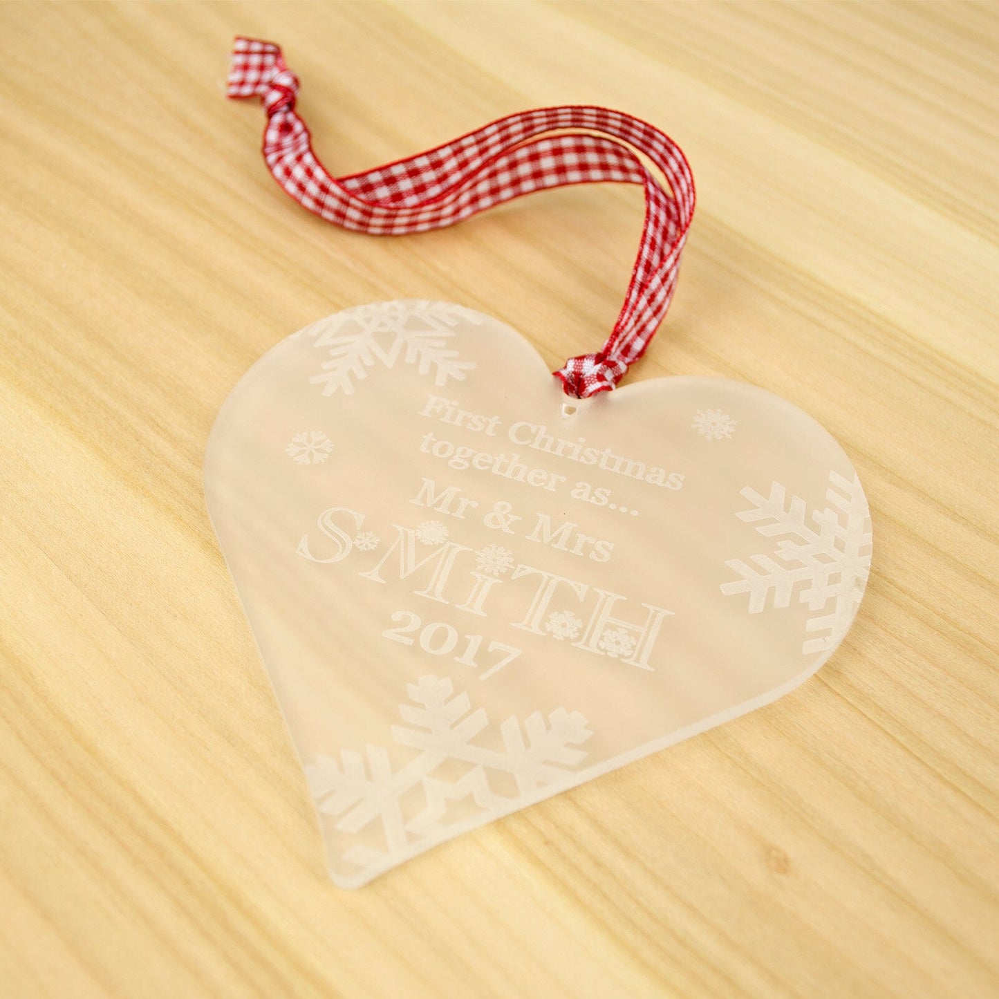 First Christmas Together, Personalised Heart Christmas Decoration, Frosted.