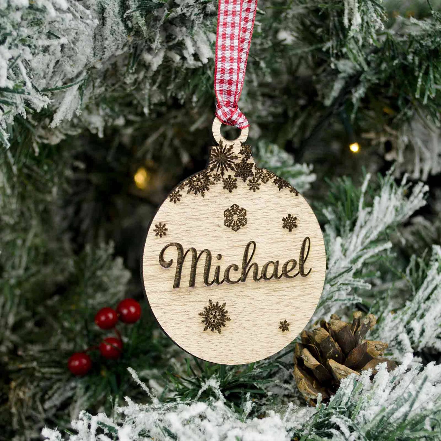 Personalised Name Christmas Tree Decoration, Wood.
