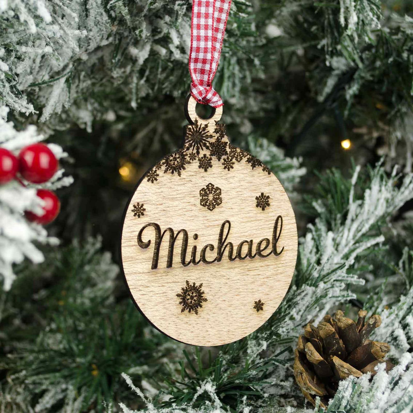 Personalised Name Christmas Tree Decoration, Wood.