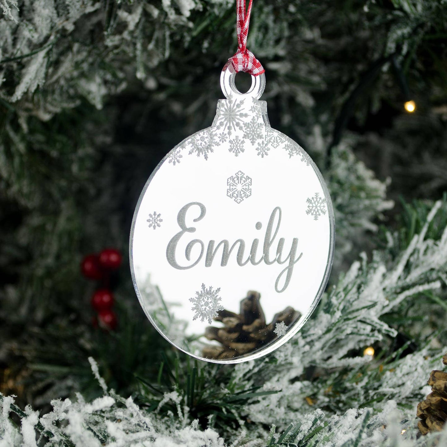 Personalised Name Christmas Tree Decoration, Mirrored Acrylic.