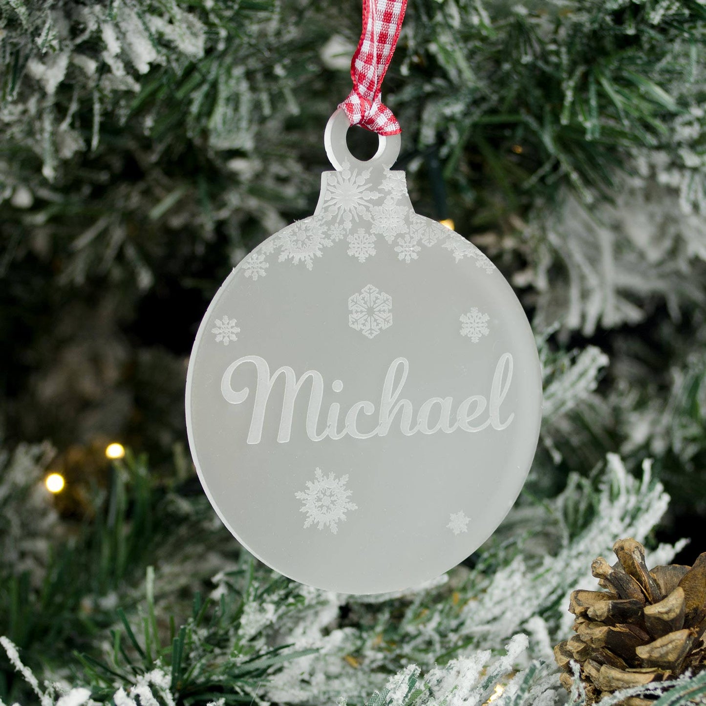 Personalised Name Christmas Tree Decoration, Frosted Acrylic.