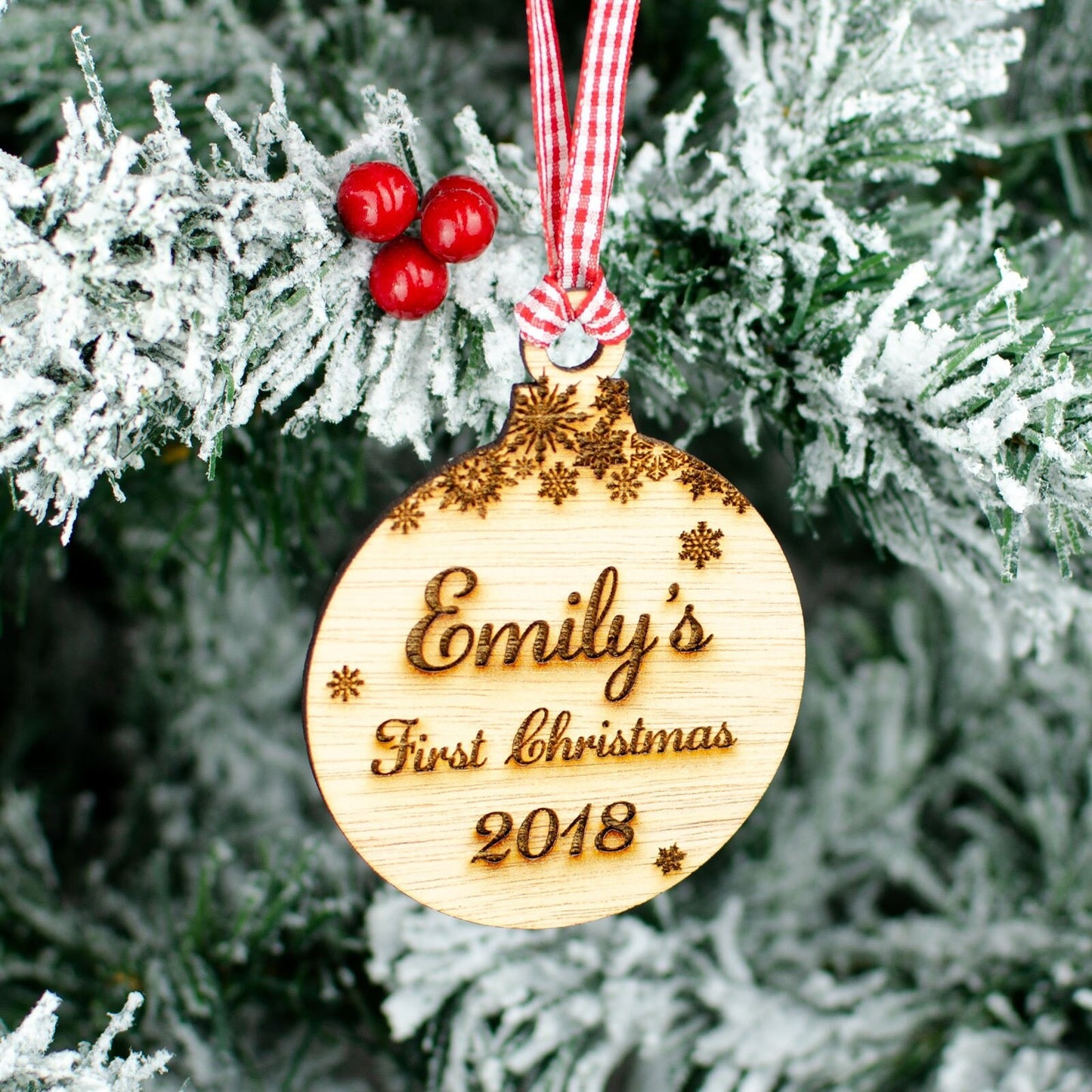 Baby's First Christmas Bauble. Hardwood..