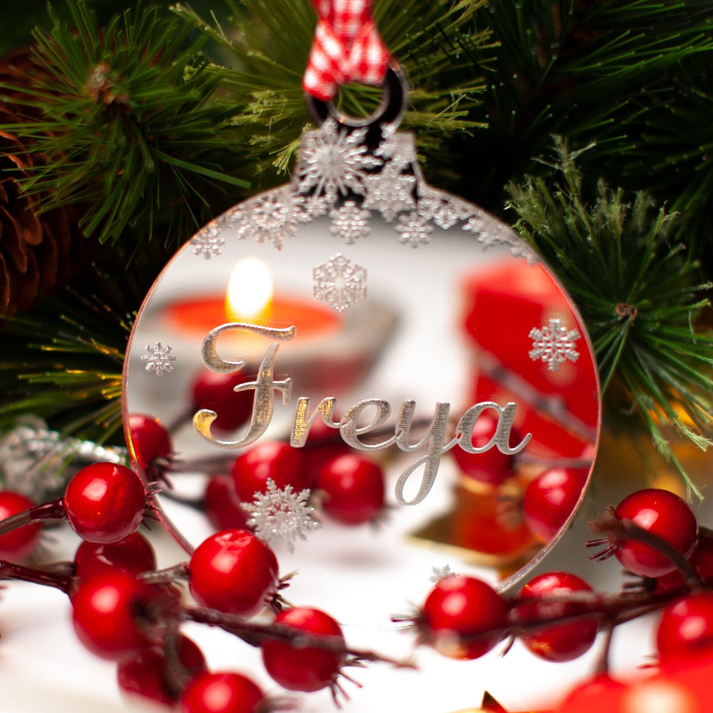 Personalised Name Christmas Tree Decoration, Mirrored Acrylic.
