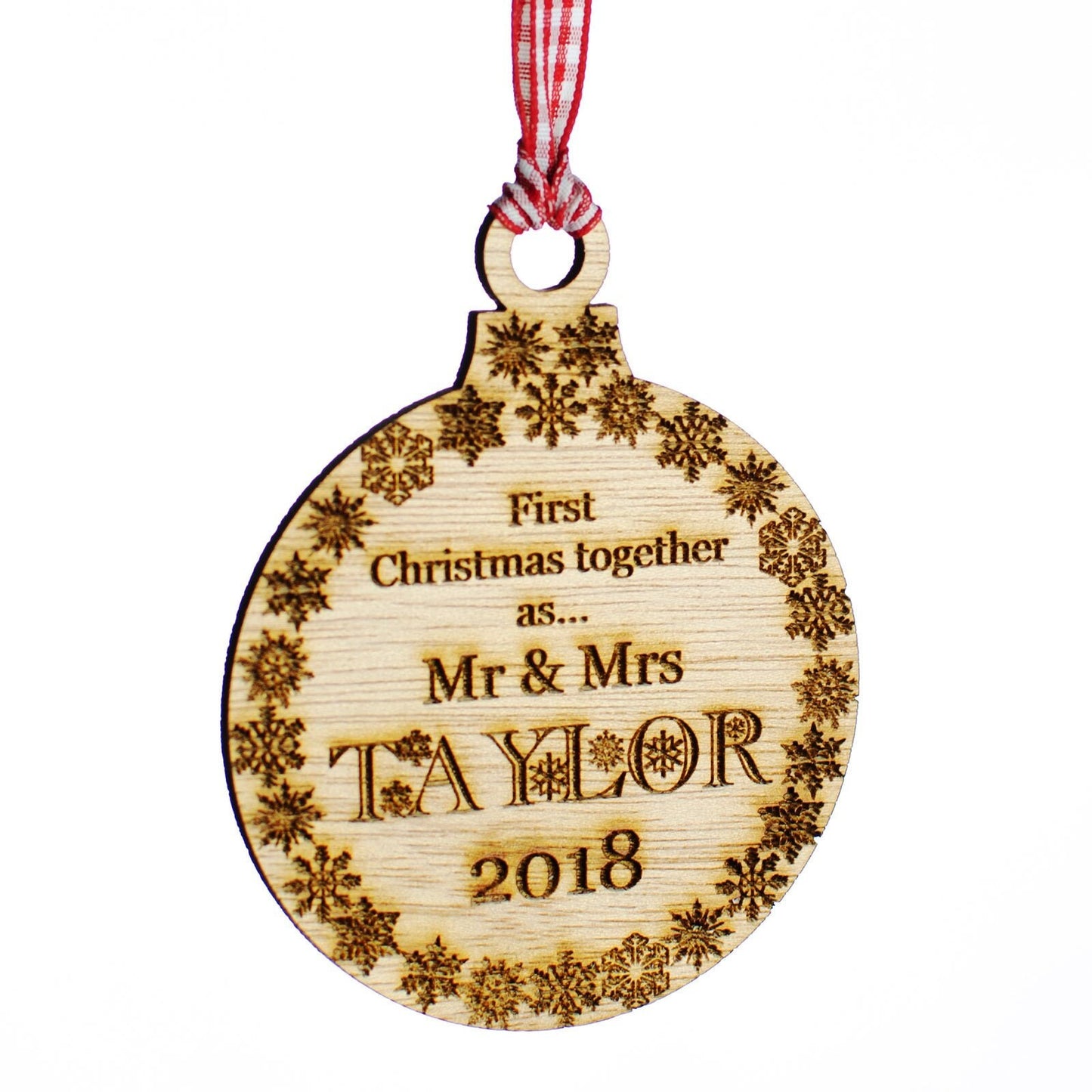First Christmas Together Bauble. Hardwood.