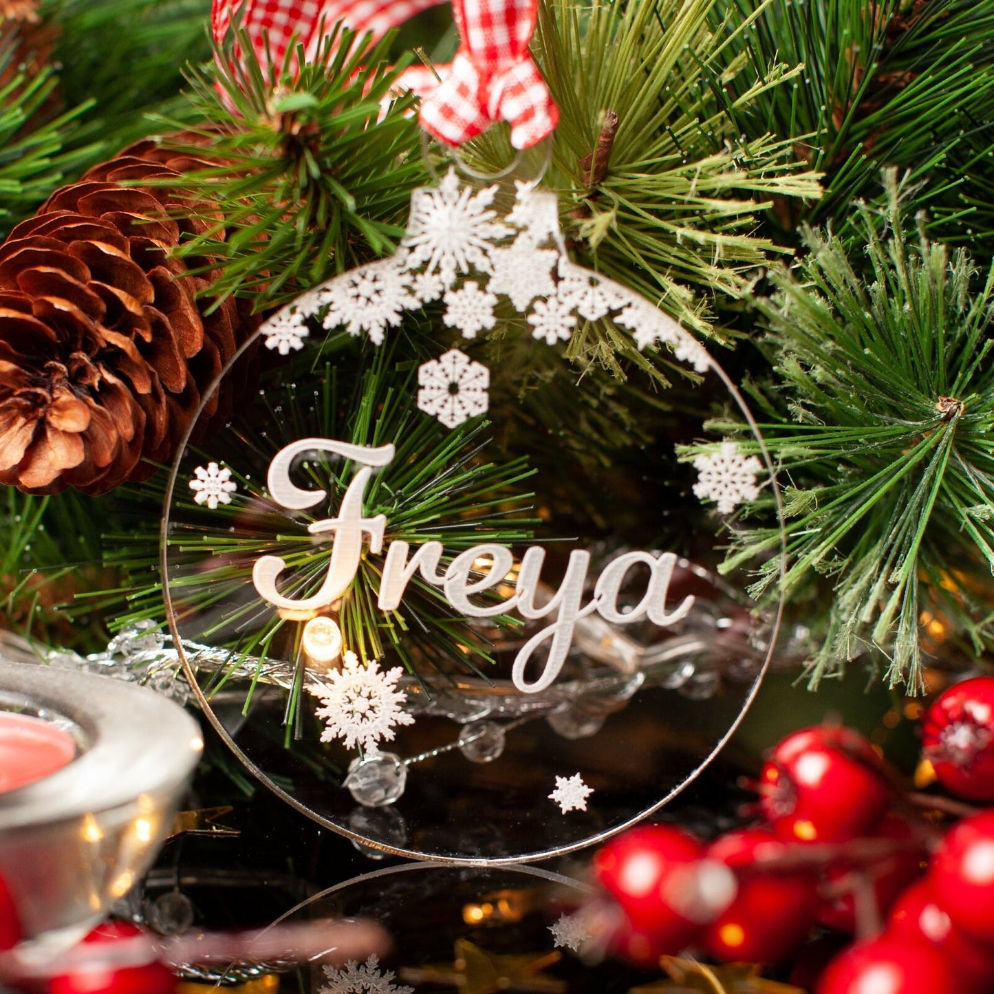 Personalised Name Christmas Tree Decoration, Clear Acrylic.