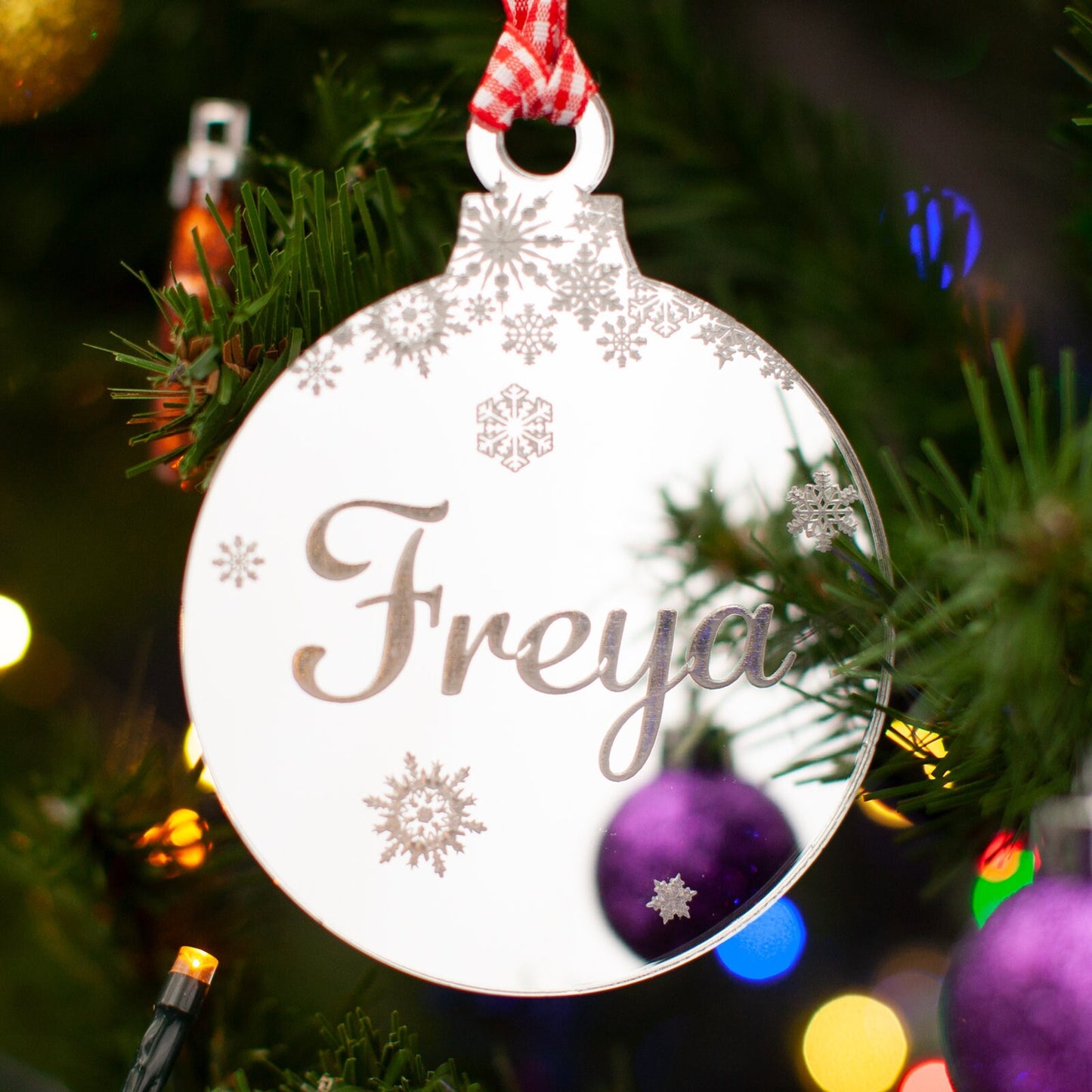 Personalised Name Christmas Tree Decoration, Mirrored Acrylic.