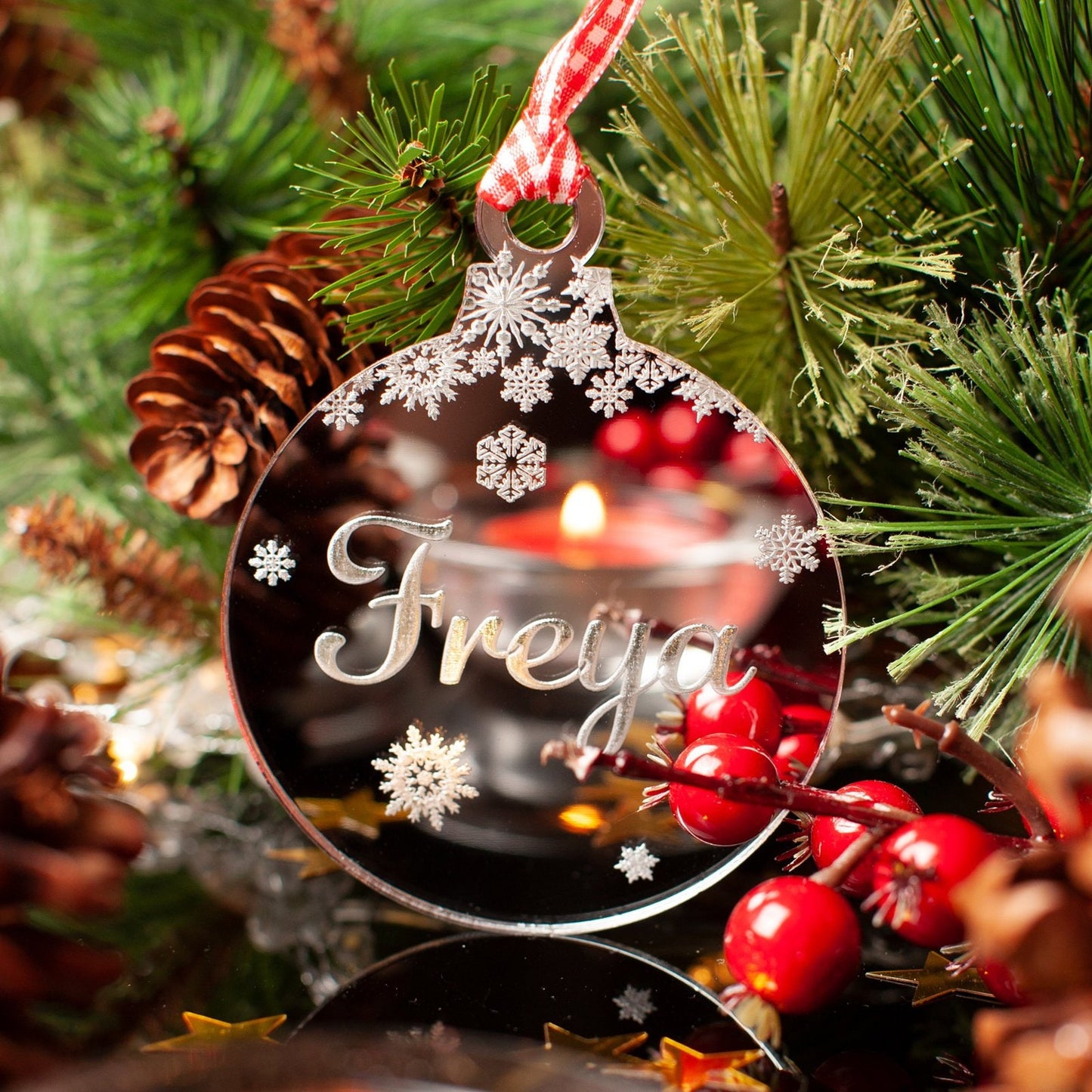 Personalised Name Christmas Tree Decoration, Mirrored Acrylic.