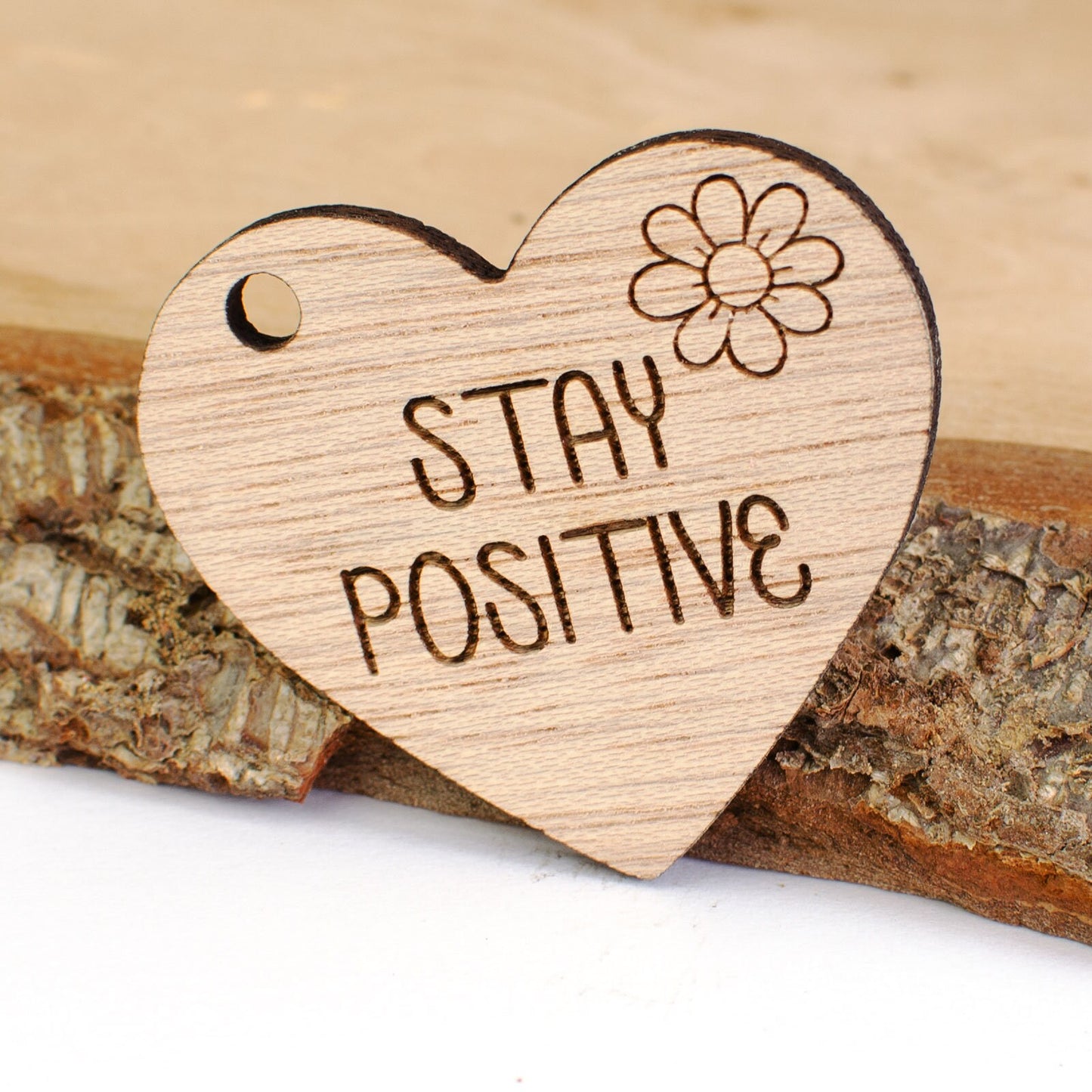 Stay Positive Wooden Heart.