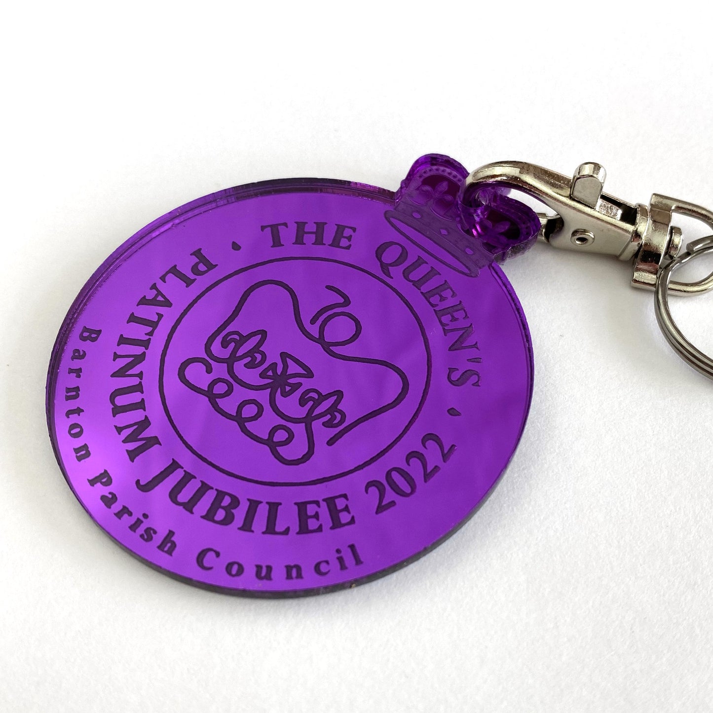 Queen’s Platinum Jubilee Celebration Pendant, Purple. Personalised Key Ring.