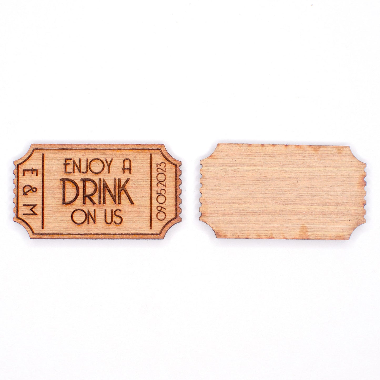 Personalised Ticket Stub Drink Tokens.