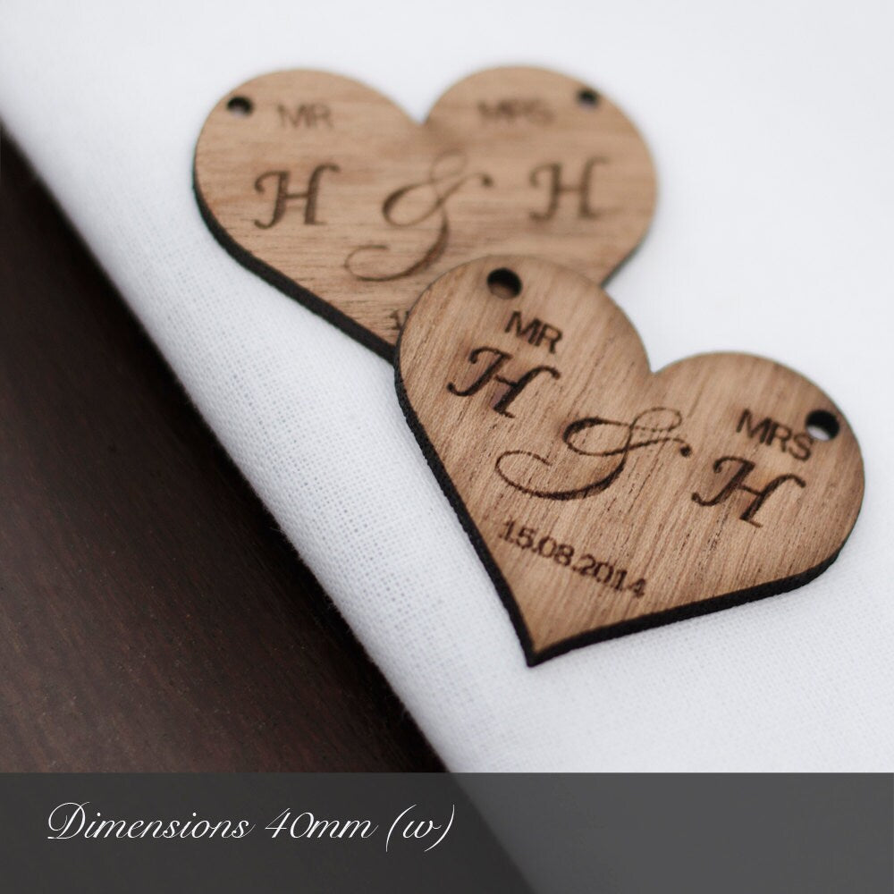 Wedding Favours, Personalised 4cm Wooden Hearts.