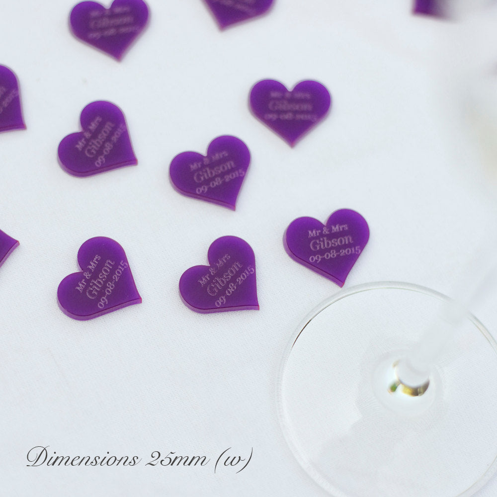 Personalised 25mm Purple Acrylic Hearts.