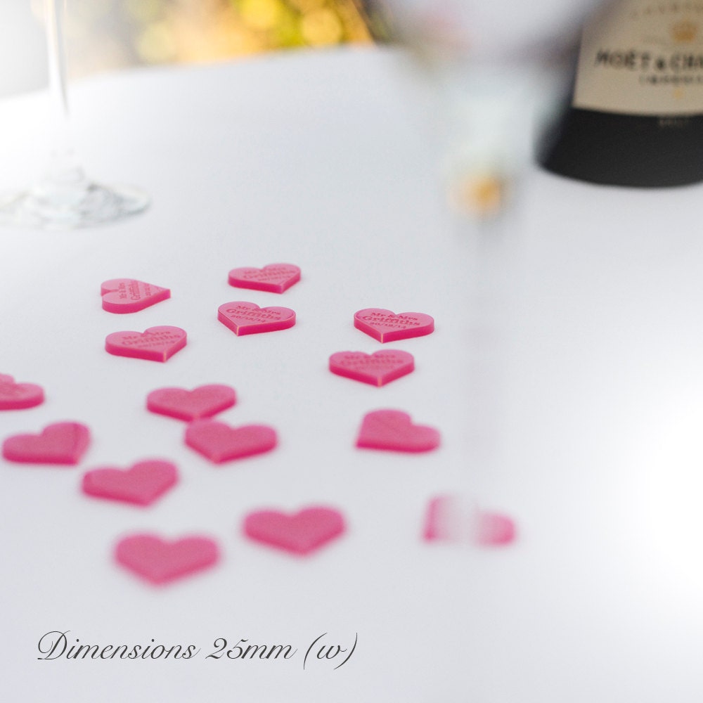 Personalised 25mm Cerise Acrylic Hearts.