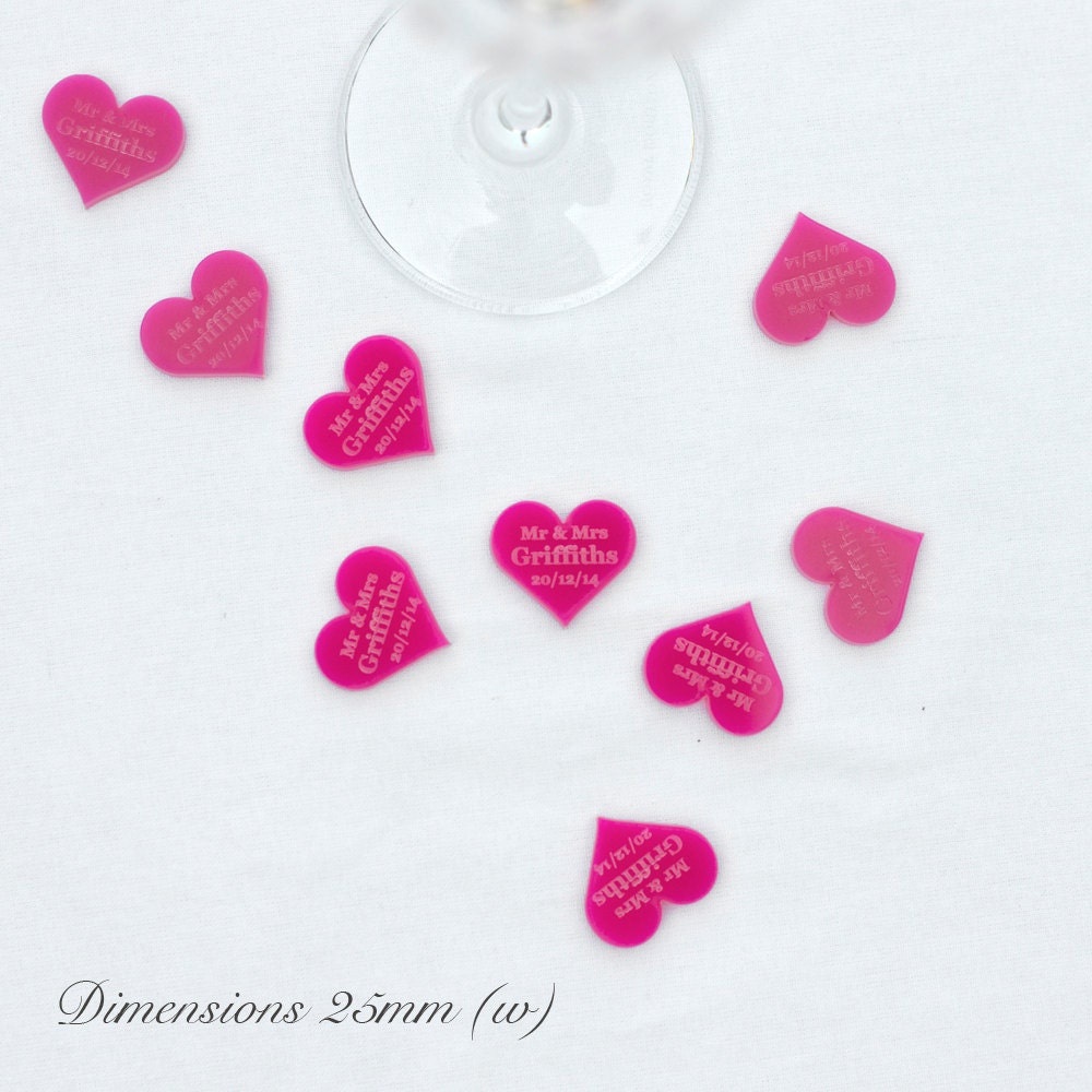 Personalised 25mm Cerise Acrylic Hearts.