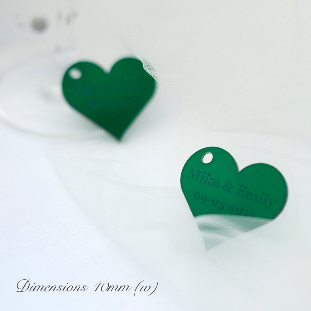 Personalised 4cm Frosted Green Acrylic Hearts.