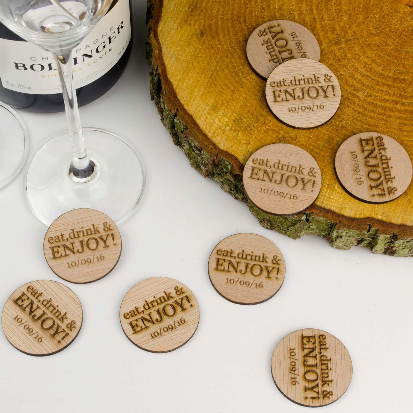 Personalised Wooden Drink Tokens - Round.