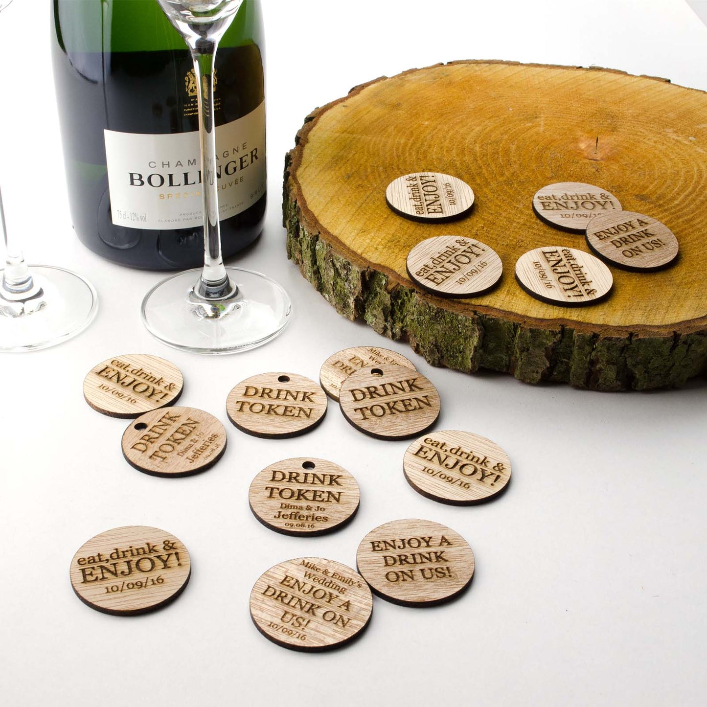 Personalised Wooden Drink Tokens - Round.