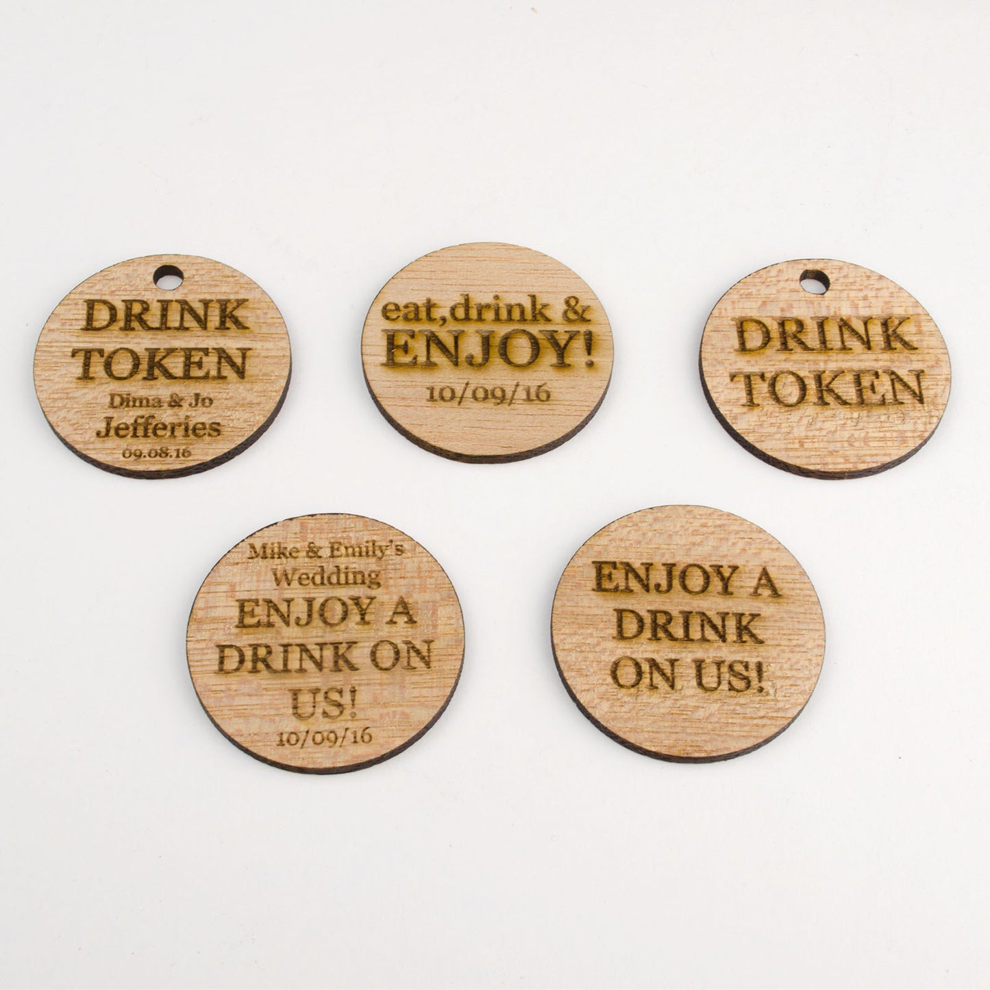 Personalised Wooden Drink Tokens - Round.