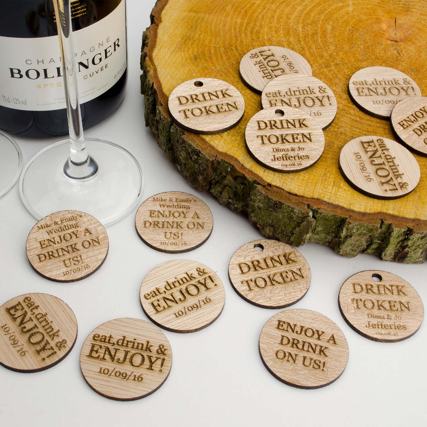 Personalised Wooden Drink Tokens - Round.