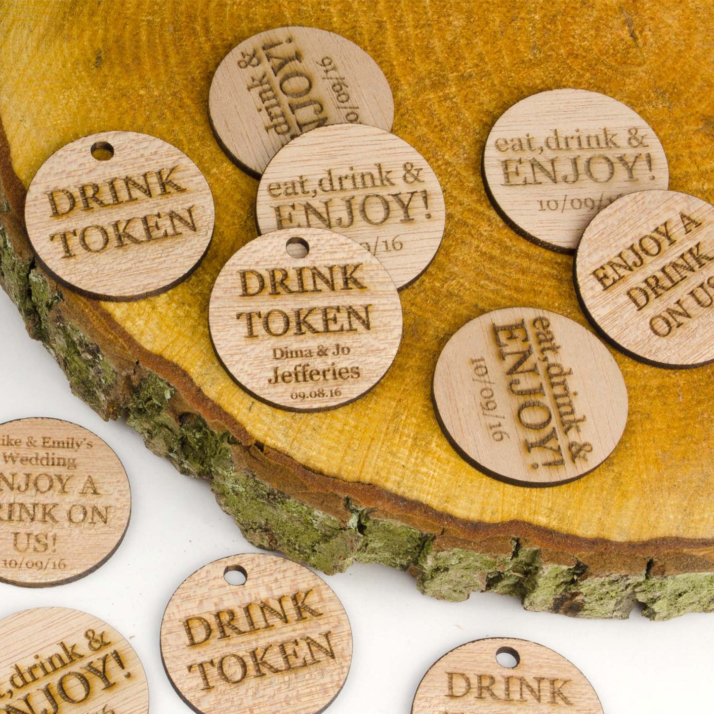 Personalised Wooden Drink Tokens - Round.