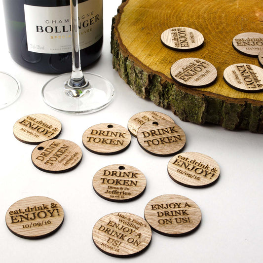 Personalised Wooden Drink Tokens - Round.