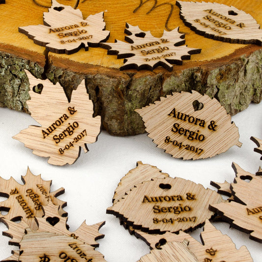 Personalised Wooden Leaf Table Decorations.