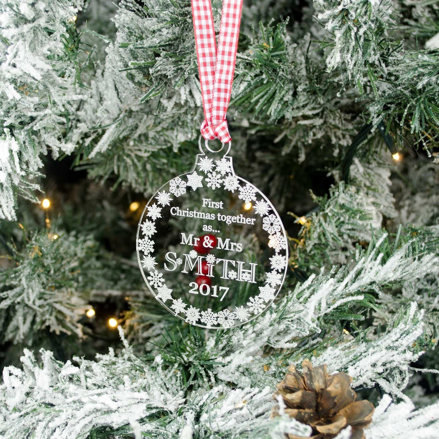 Personalised Mr & Mrs Christmas Decoration, Clear.