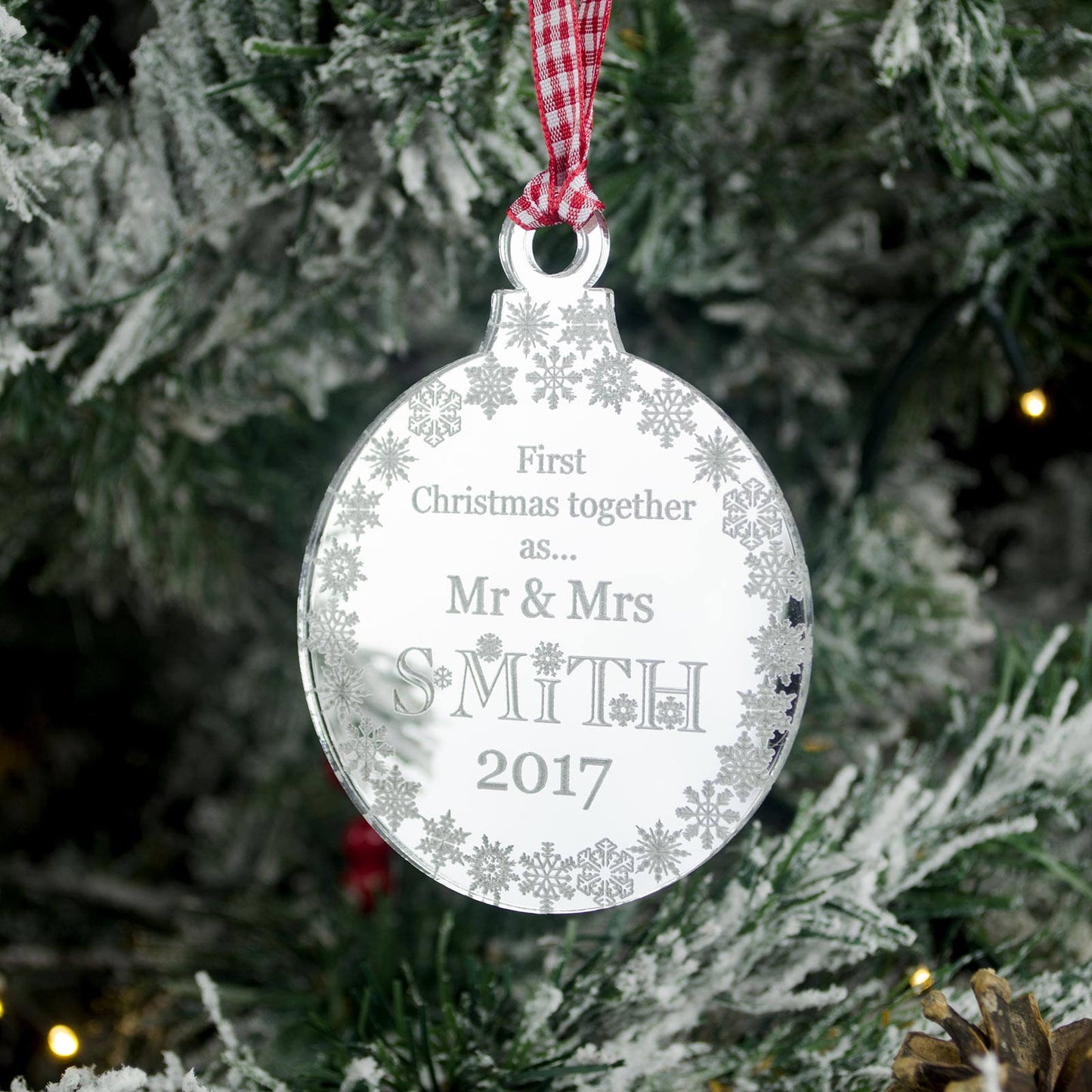 Personalised Mr & Mrs Christmas Decoration. Mirrored.