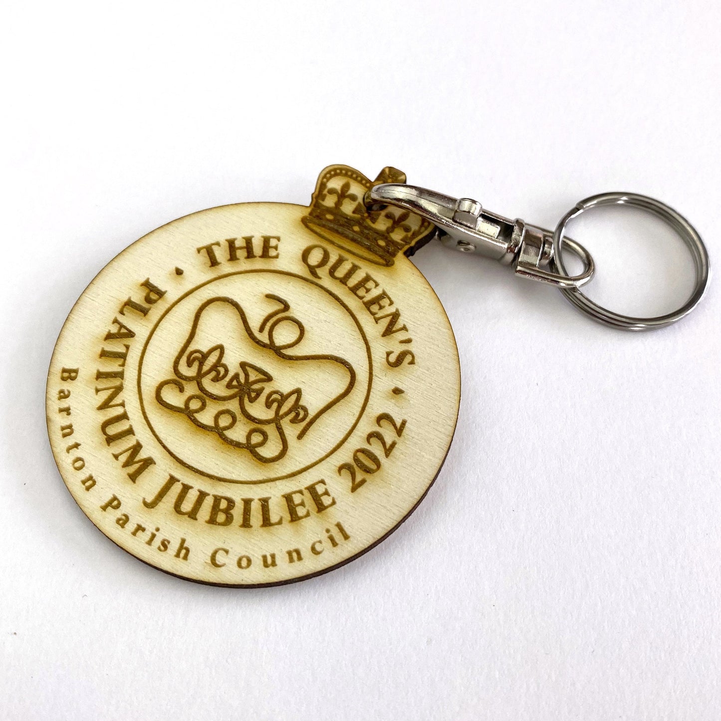 Queen’s Platinum Jubilee Celebration Pendant, Plywood. Personalised Key Ring.