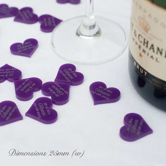 Personalised 25mm Purple Acrylic Hearts.