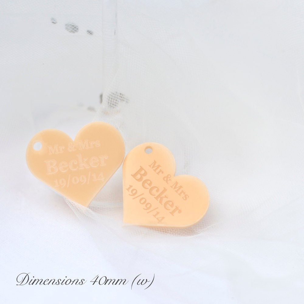 Personalised 4cm Peach Acrylic Hearts.